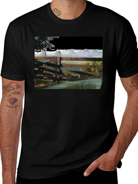 Rustic Farm Fence Graphic Tee - Black