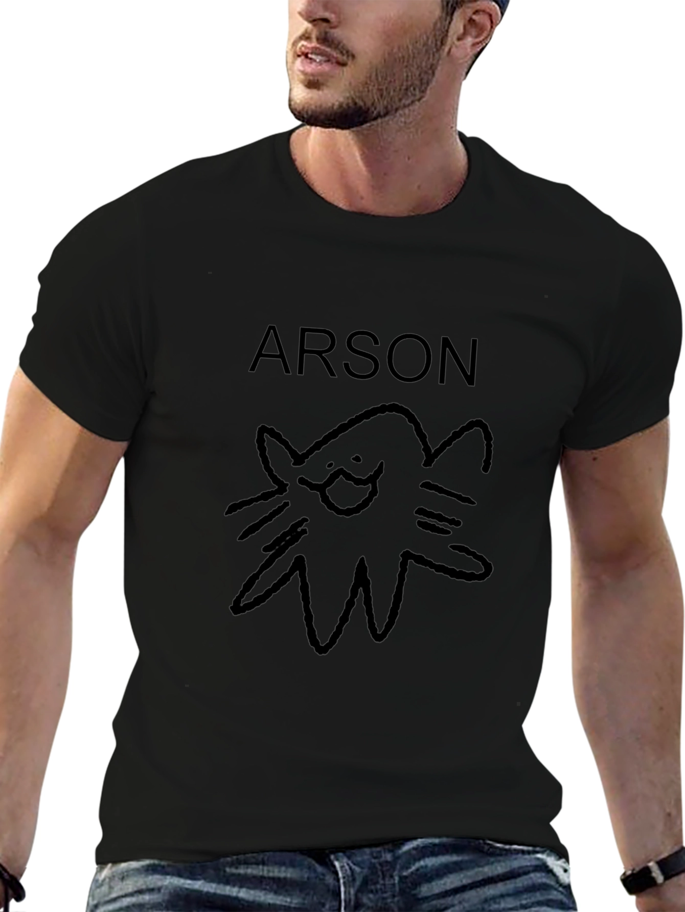 Arson Cat T-Shirt - Black Crew Neck Tee