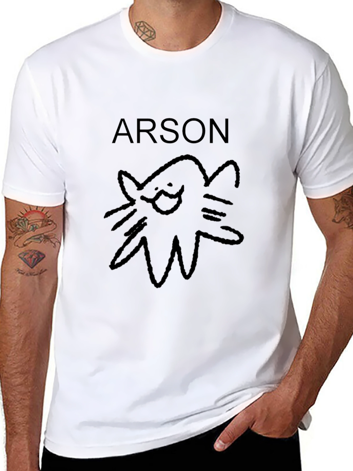Arson Cat T-Shirt - Black Crew Neck Tee