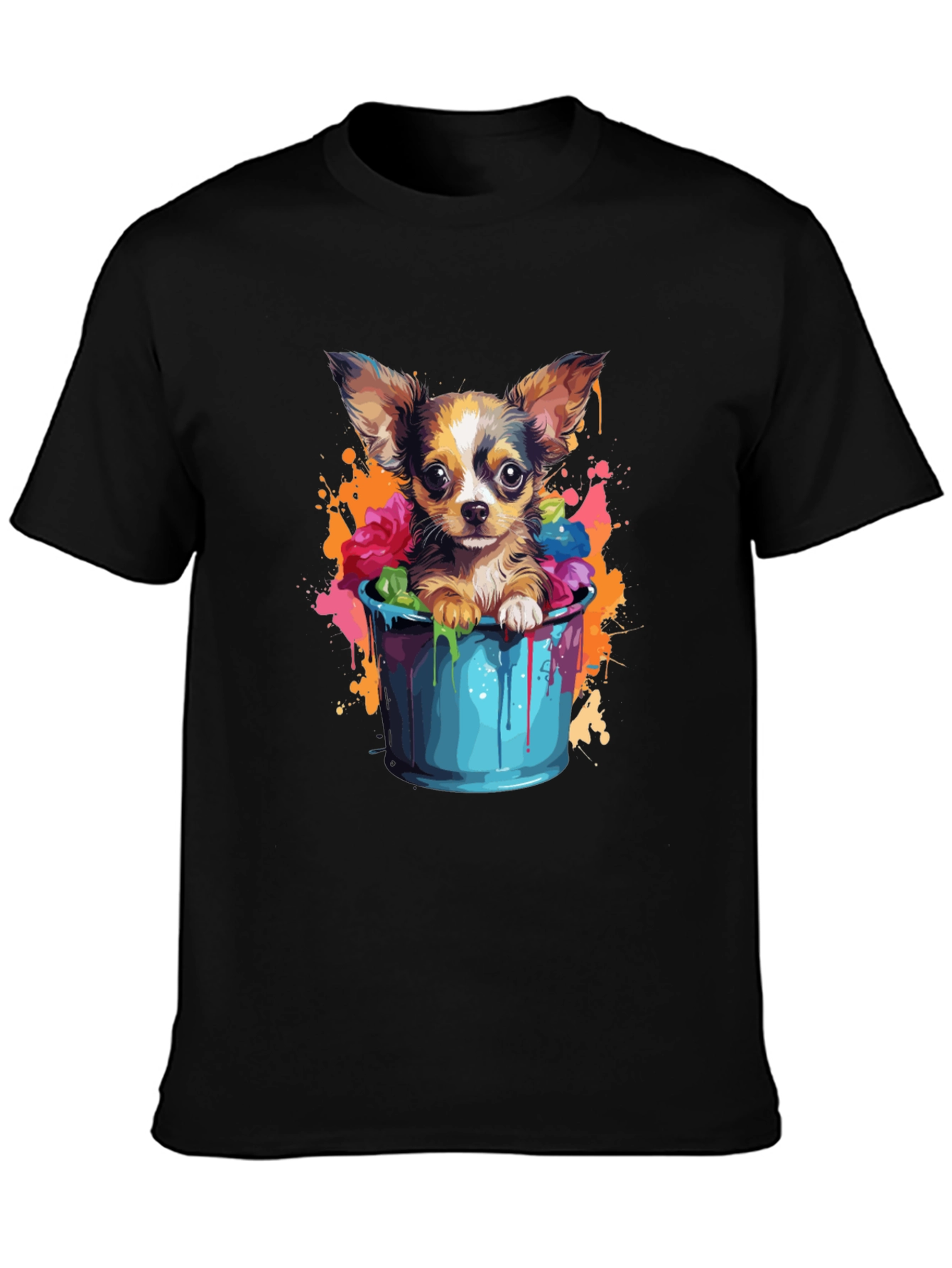 Cute Chihuahua in Bucket Graphic Tee - Black