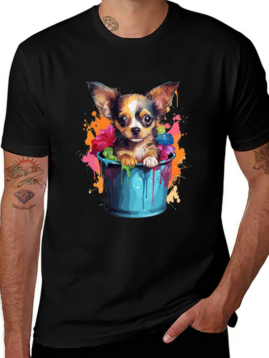 Cute Chihuahua in Bucket Graphic Tee - Black