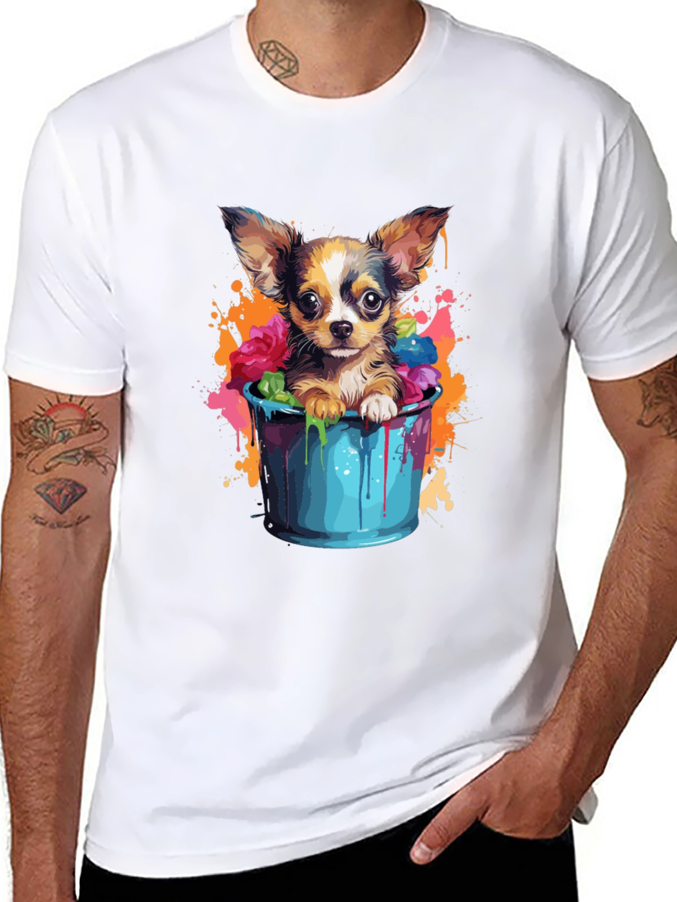 Cute Chihuahua in Bucket Graphic Tee - Black