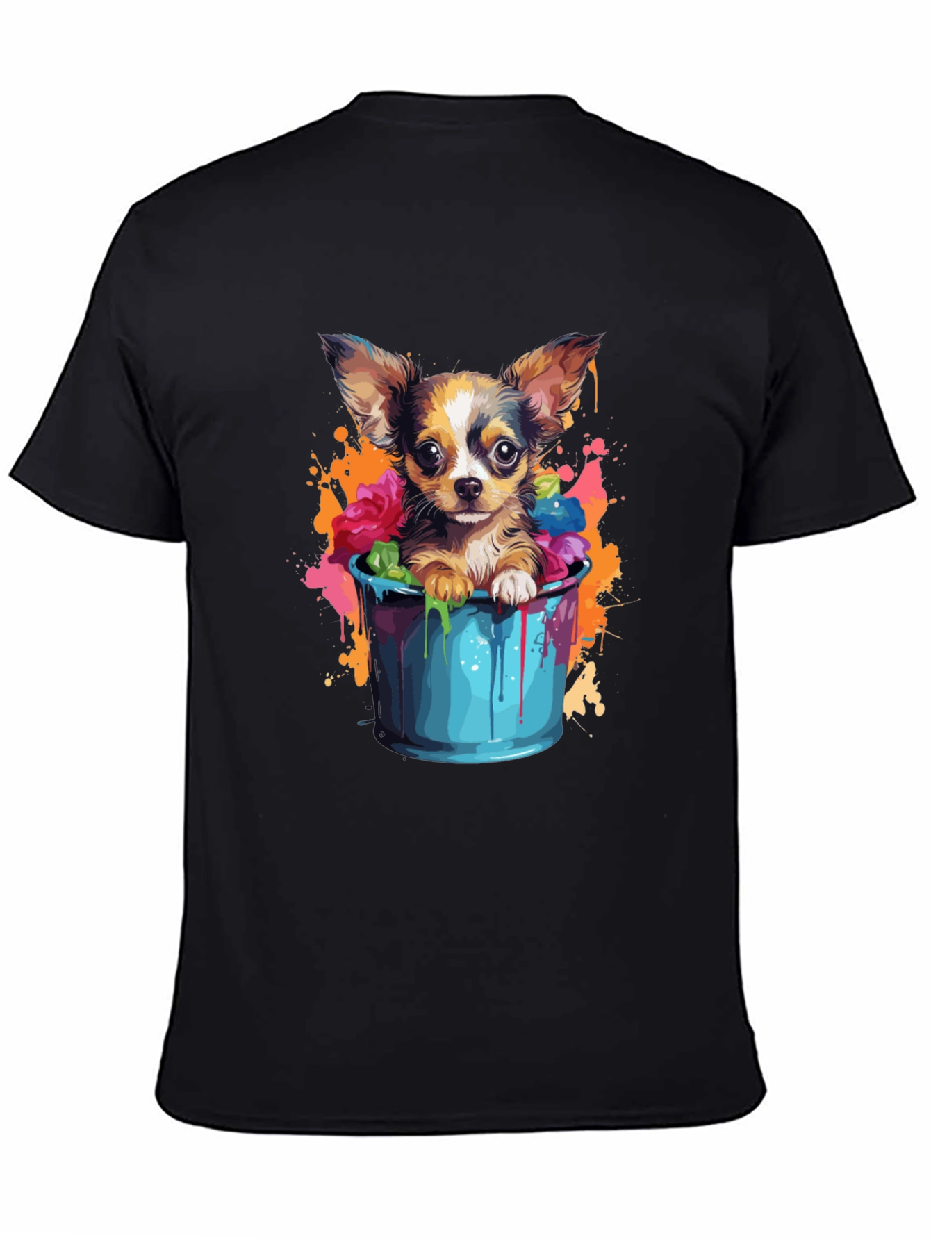 Cute Chihuahua in Bucket Graphic Tee - Black