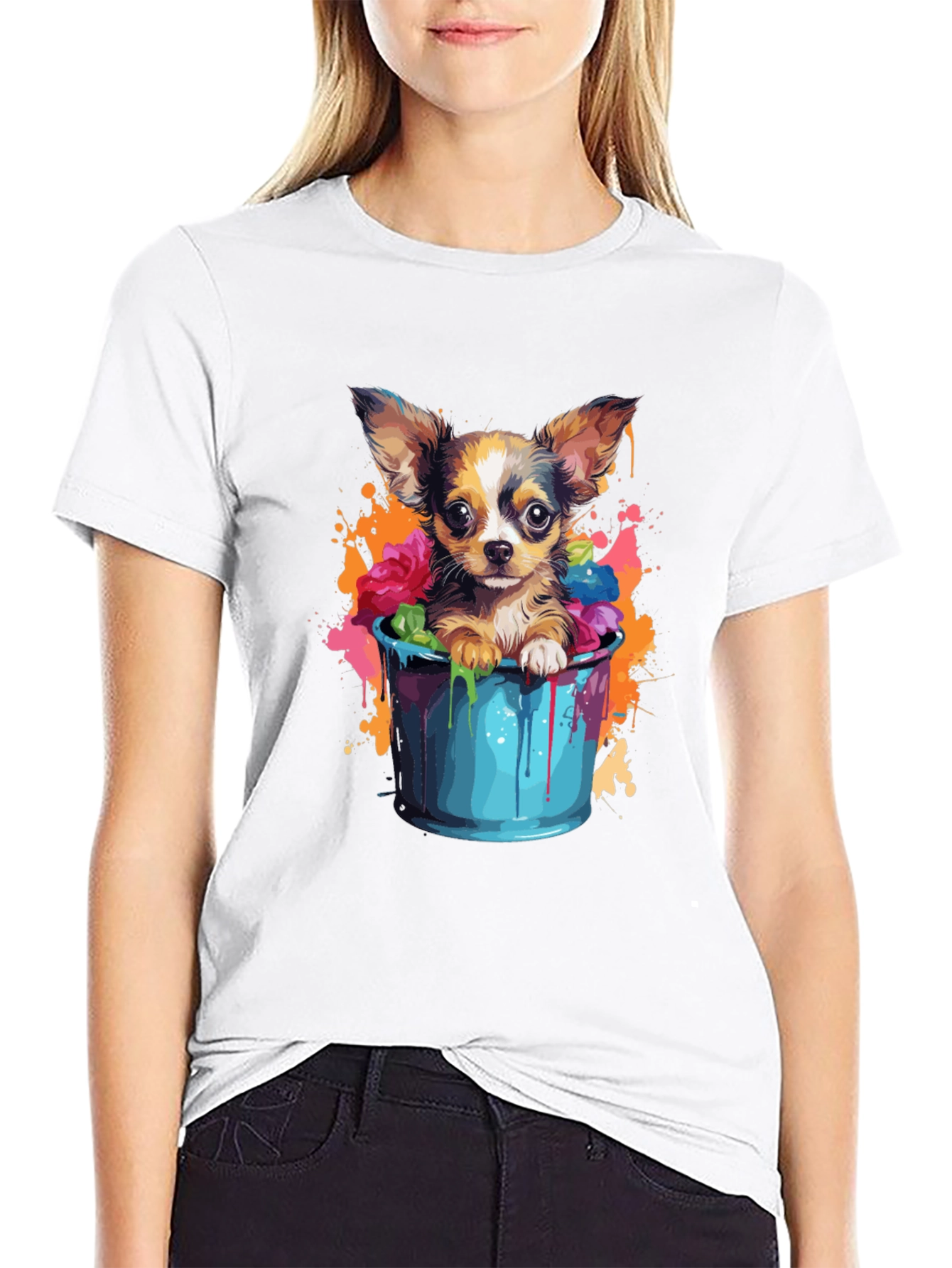 Cute Chihuahua in Bucket Graphic Tee - Black