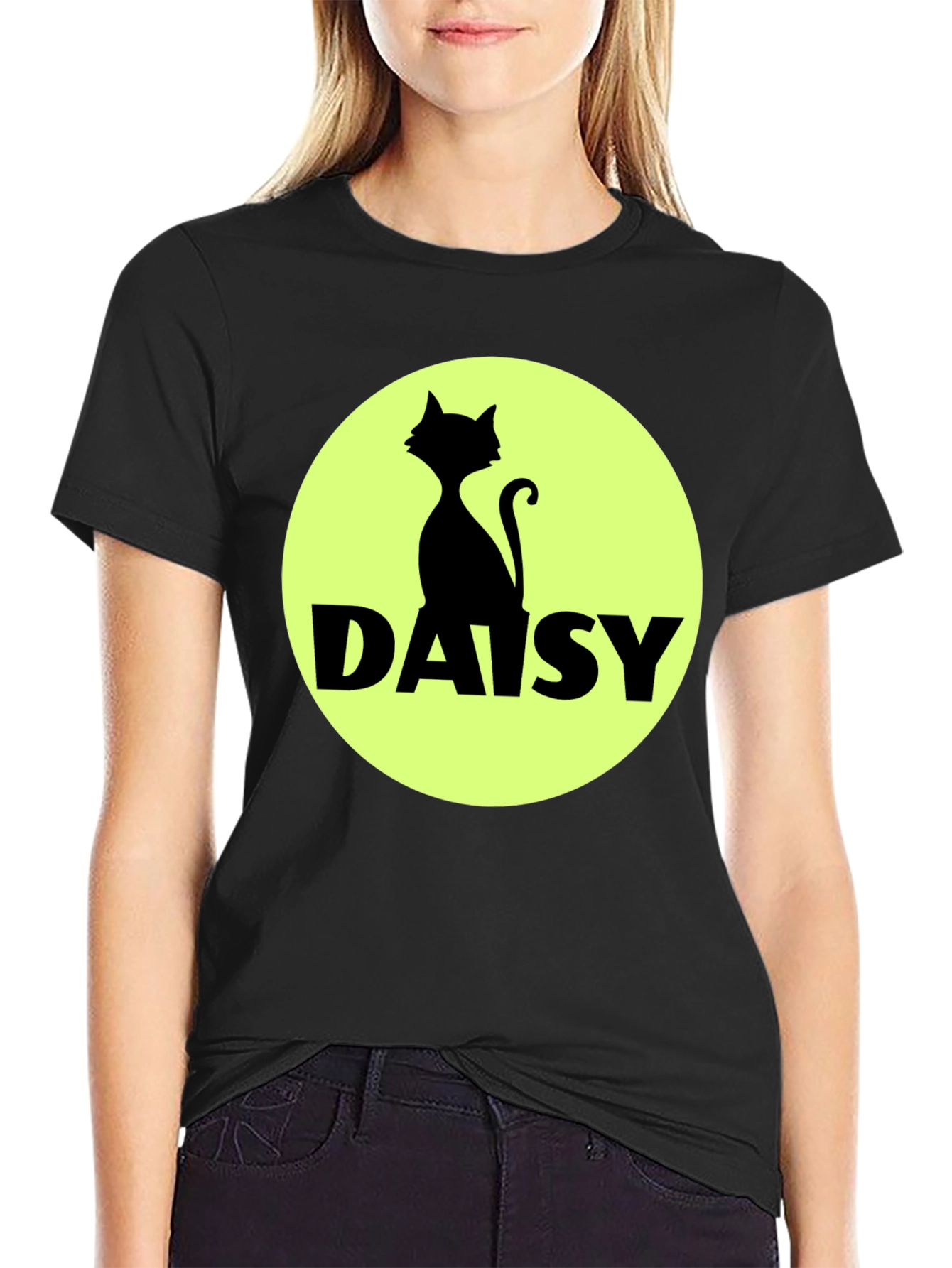 Daisy Cat T-Shirt - Black Cotton Tee