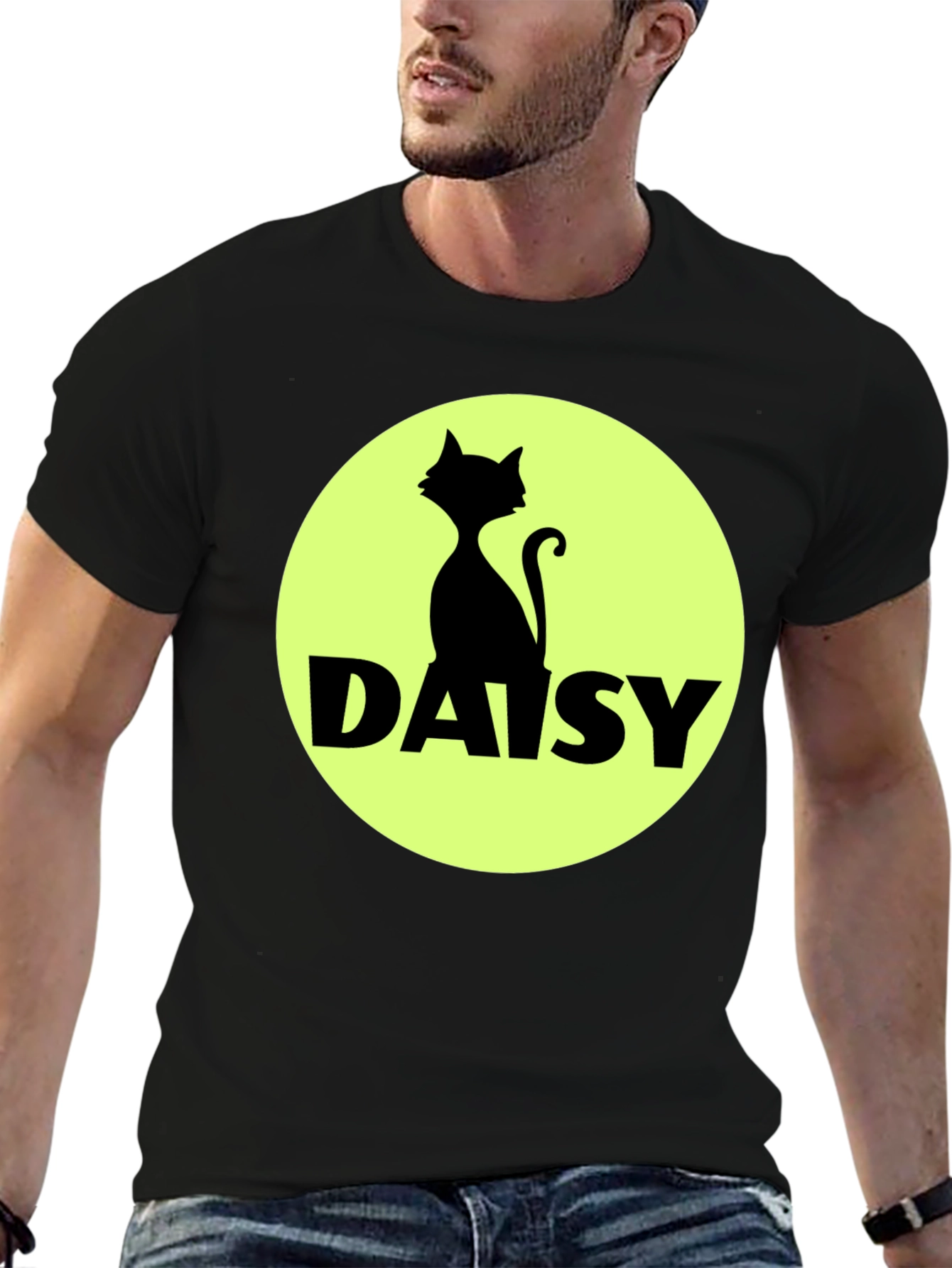 Daisy Cat T-Shirt - Black Cotton Tee