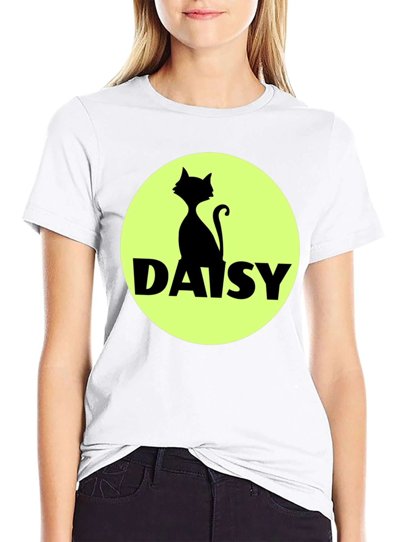 Daisy Cat T-Shirt - Black Cotton Tee