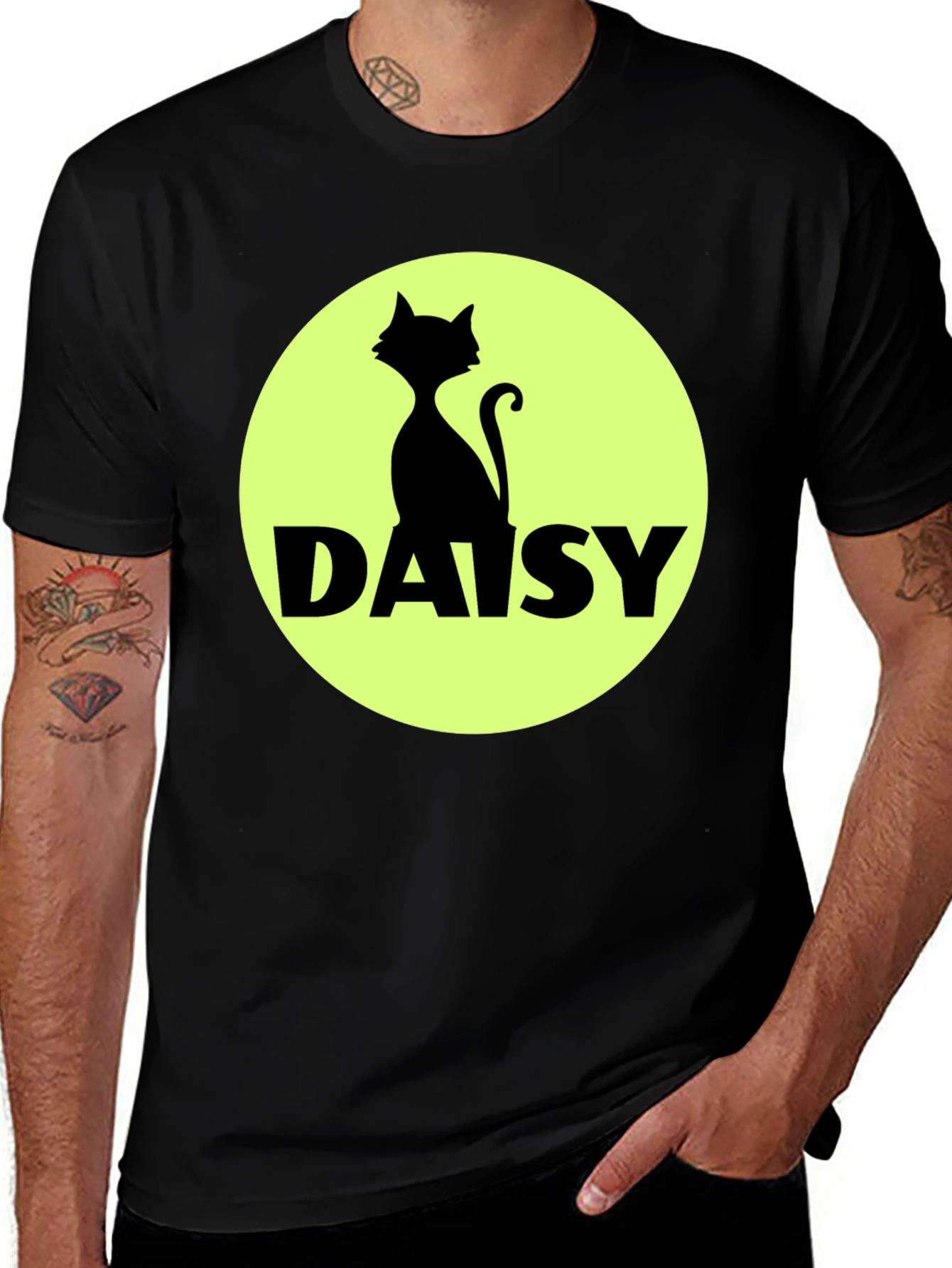 Daisy Cat T-Shirt - Black Cotton Tee