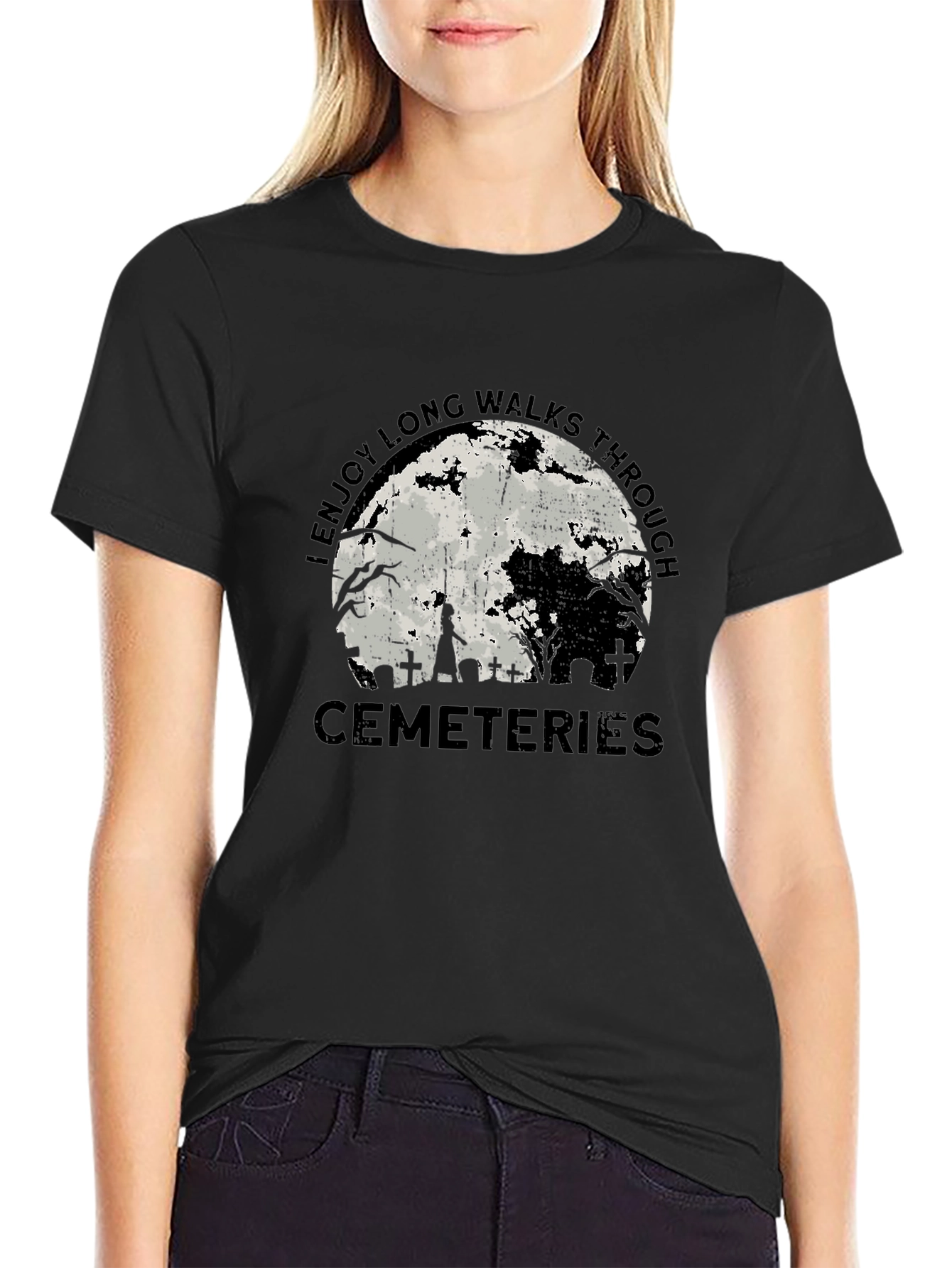 Cemetery Moon T-Shirt - Long Walks Through Cemeteries