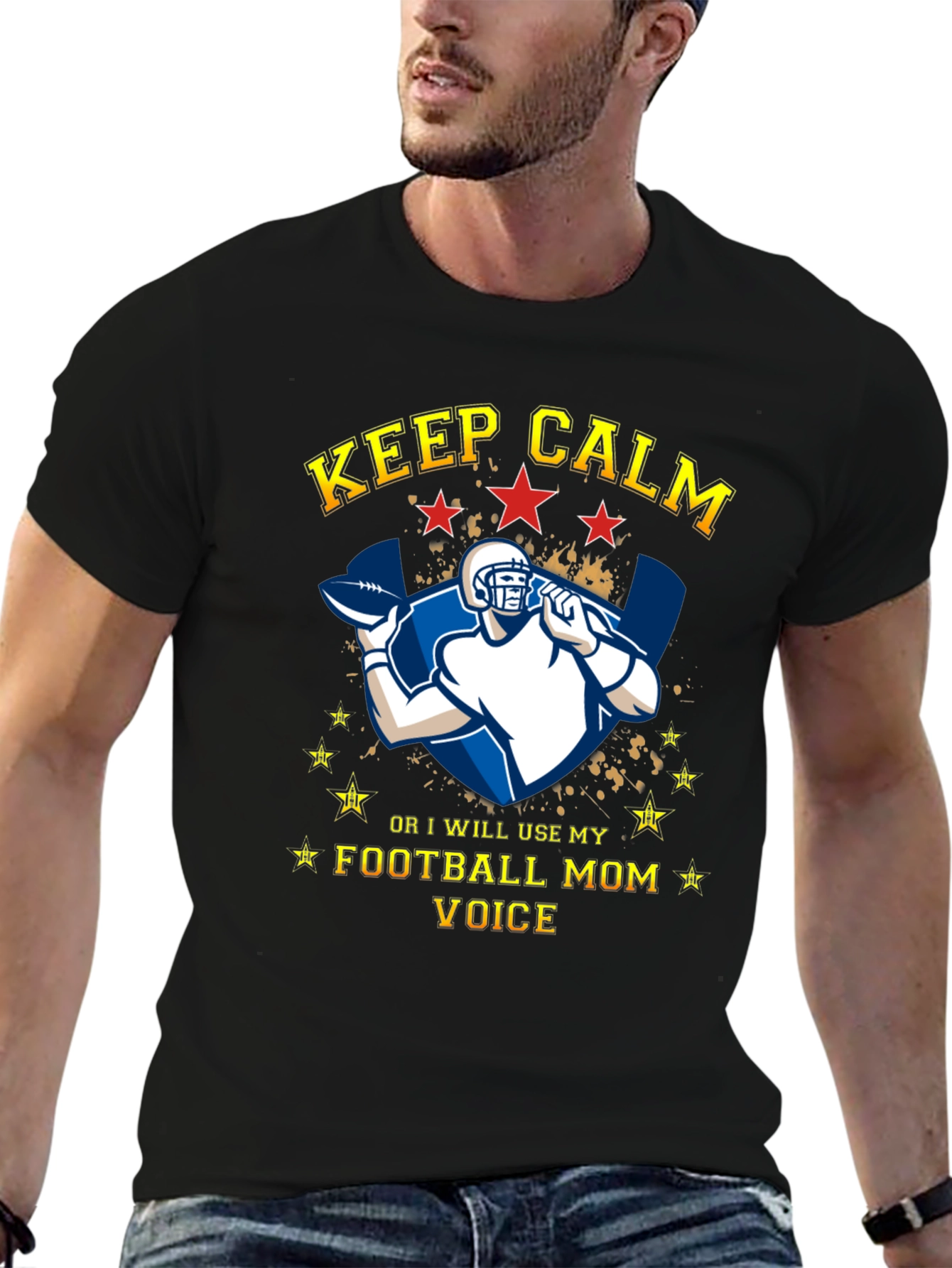 Keep Calm Football Mom Voice Graphic T-Shirt