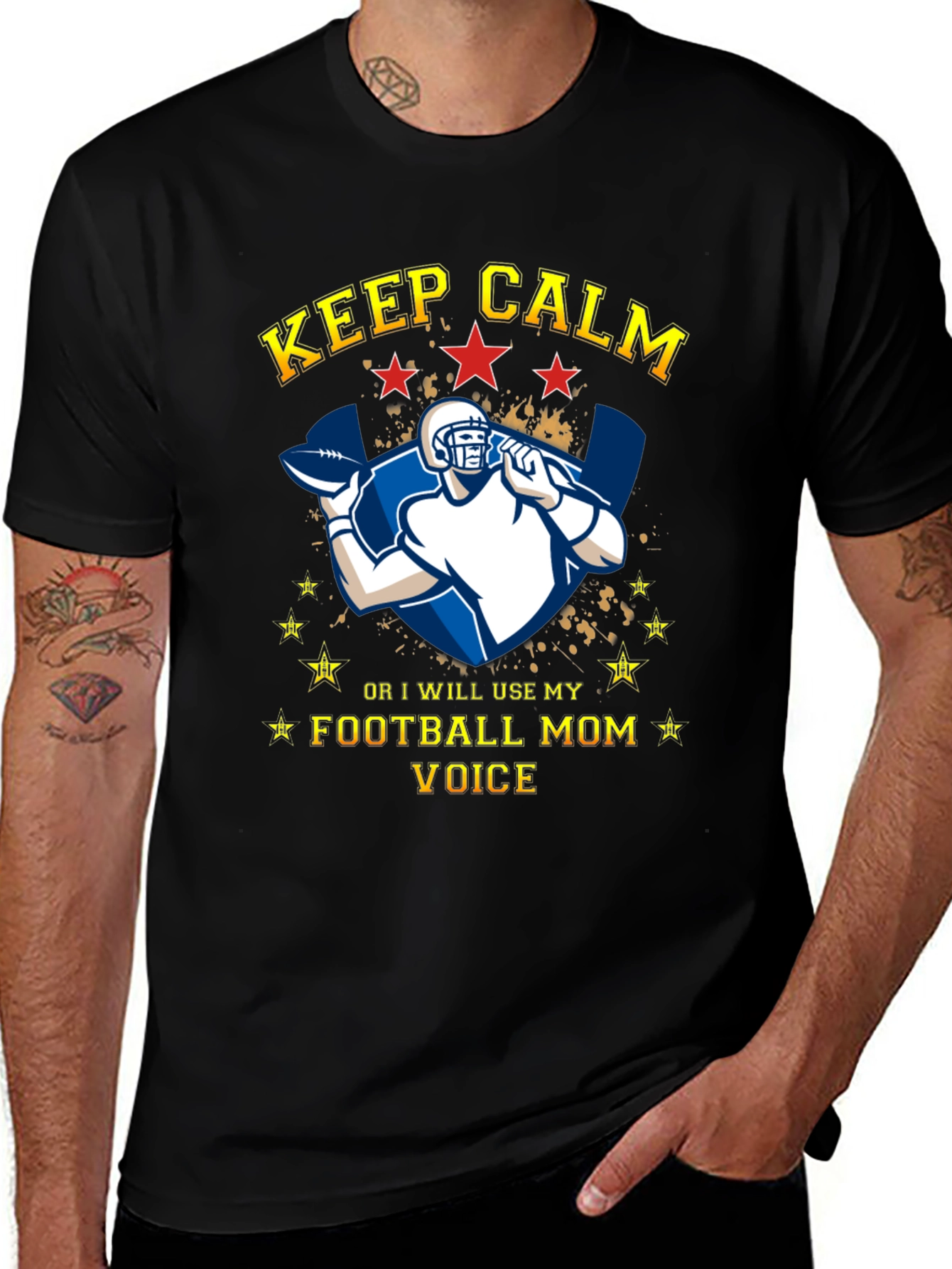 Keep Calm Football Mom Voice Graphic T-Shirt