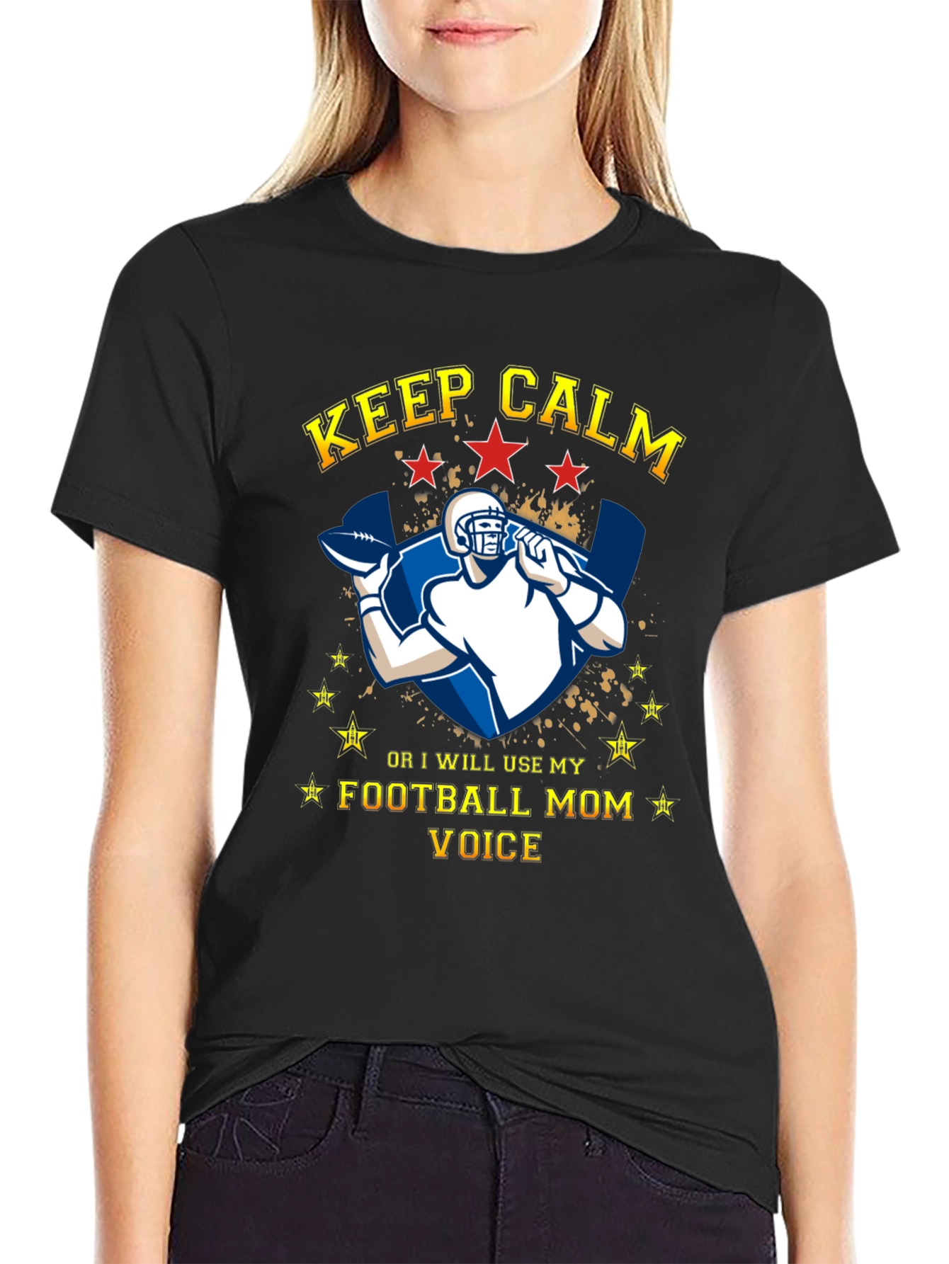 Keep Calm Football Mom Voice Graphic T-Shirt