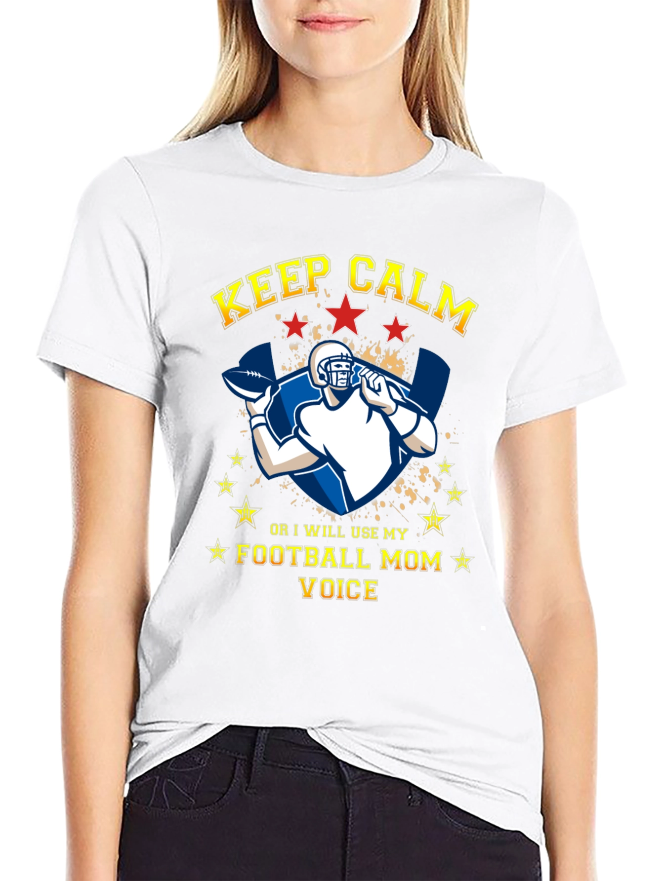 Keep Calm Football Mom Voice Graphic T-Shirt