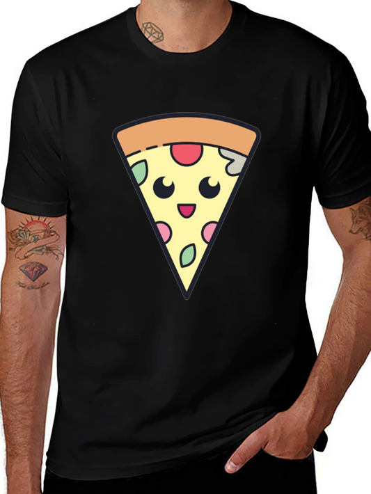Cute Pizza Slice Graphic Tee - Black T-Shirt