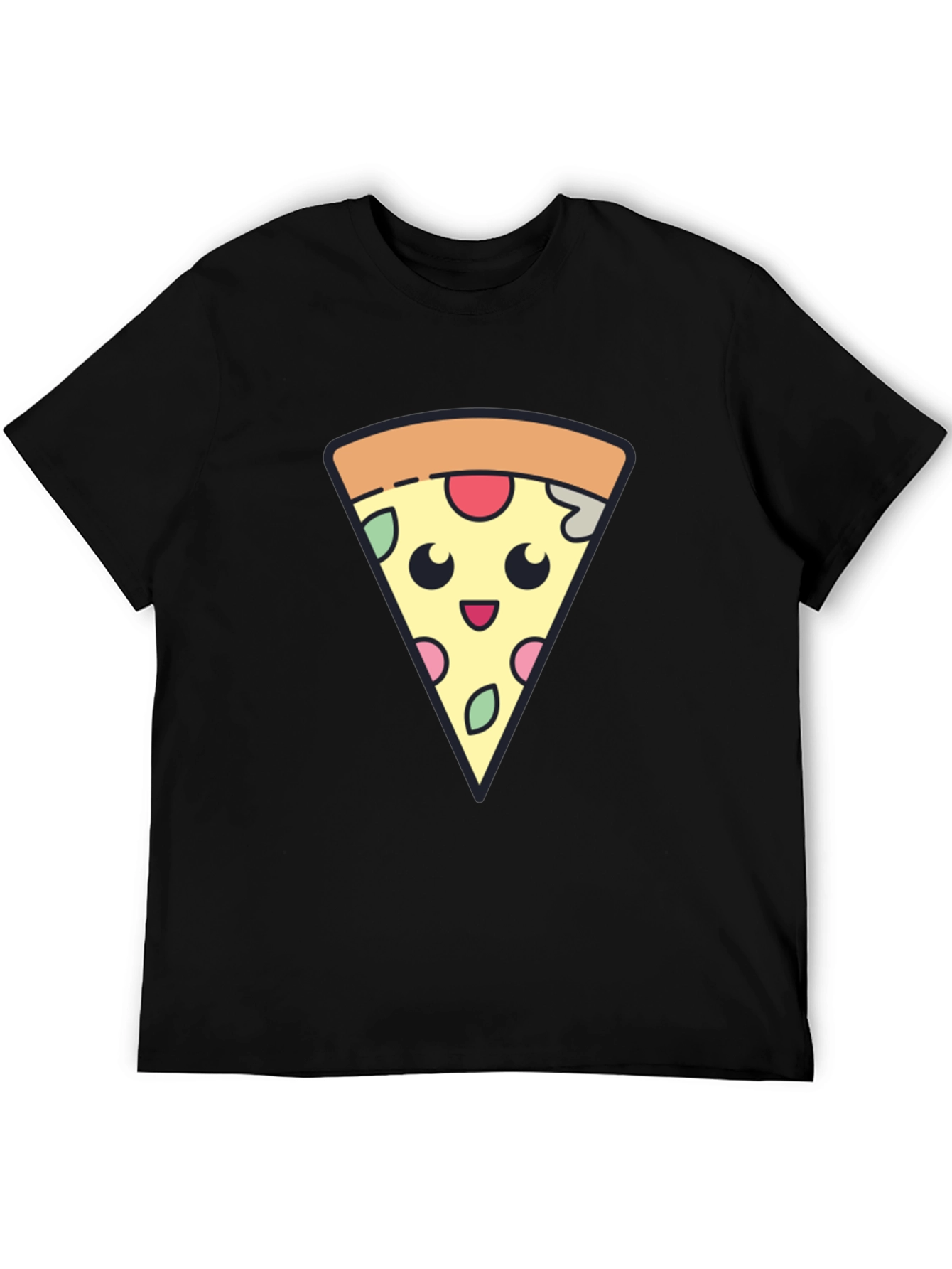 Cute Pizza Slice Graphic Tee - Black T-Shirt