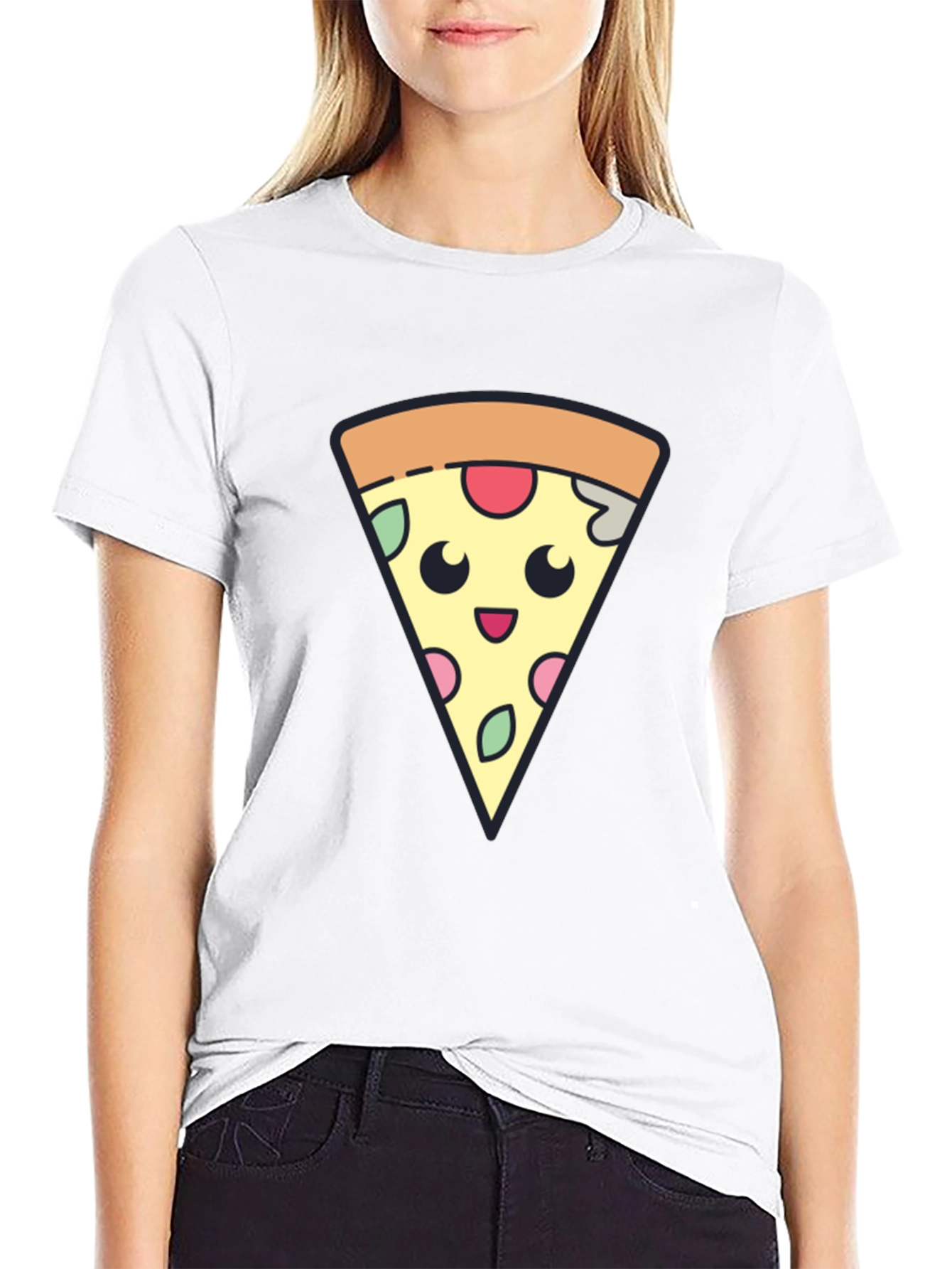 Cute Pizza Slice Graphic Tee - Black T-Shirt