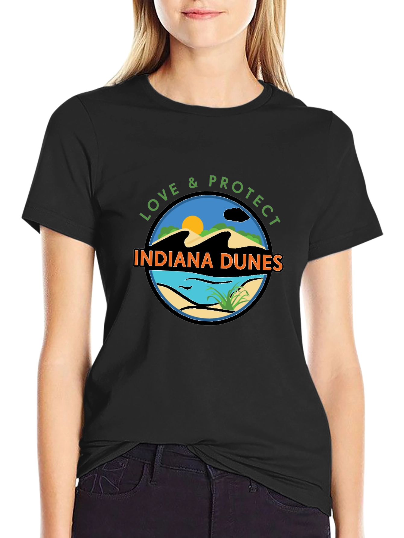 Indiana Dunes Love & Protect Black Graphic Tee