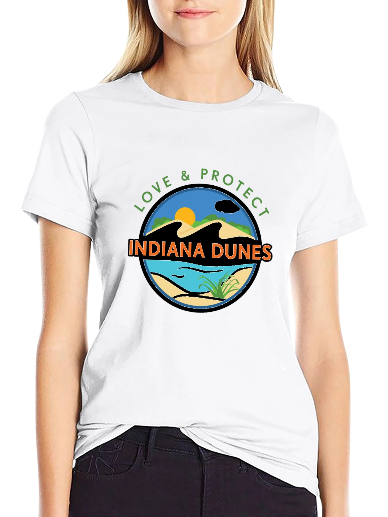 Indiana Dunes Love & Protect Black Graphic Tee