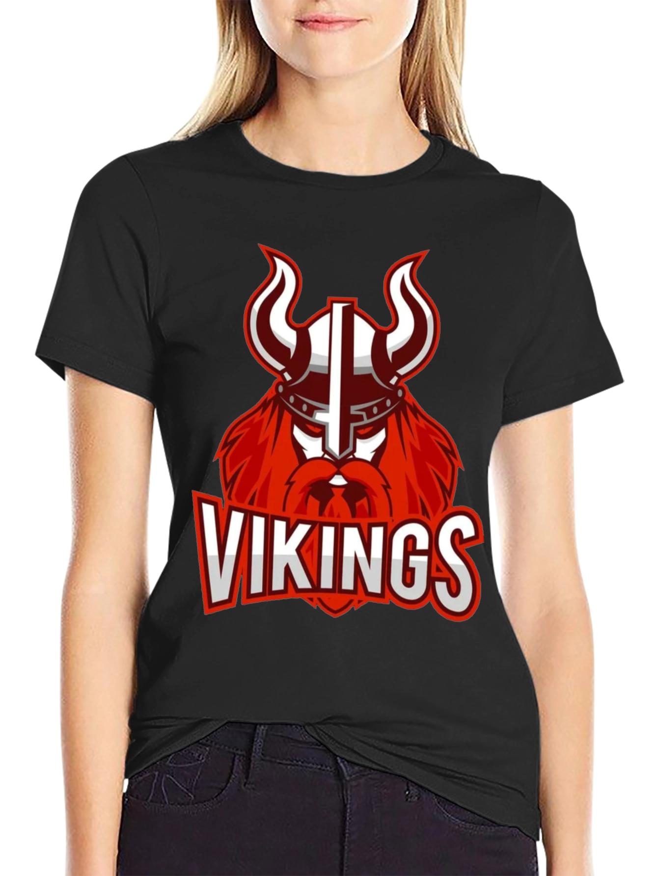 Vikings Graphic Print Black T-Shirt