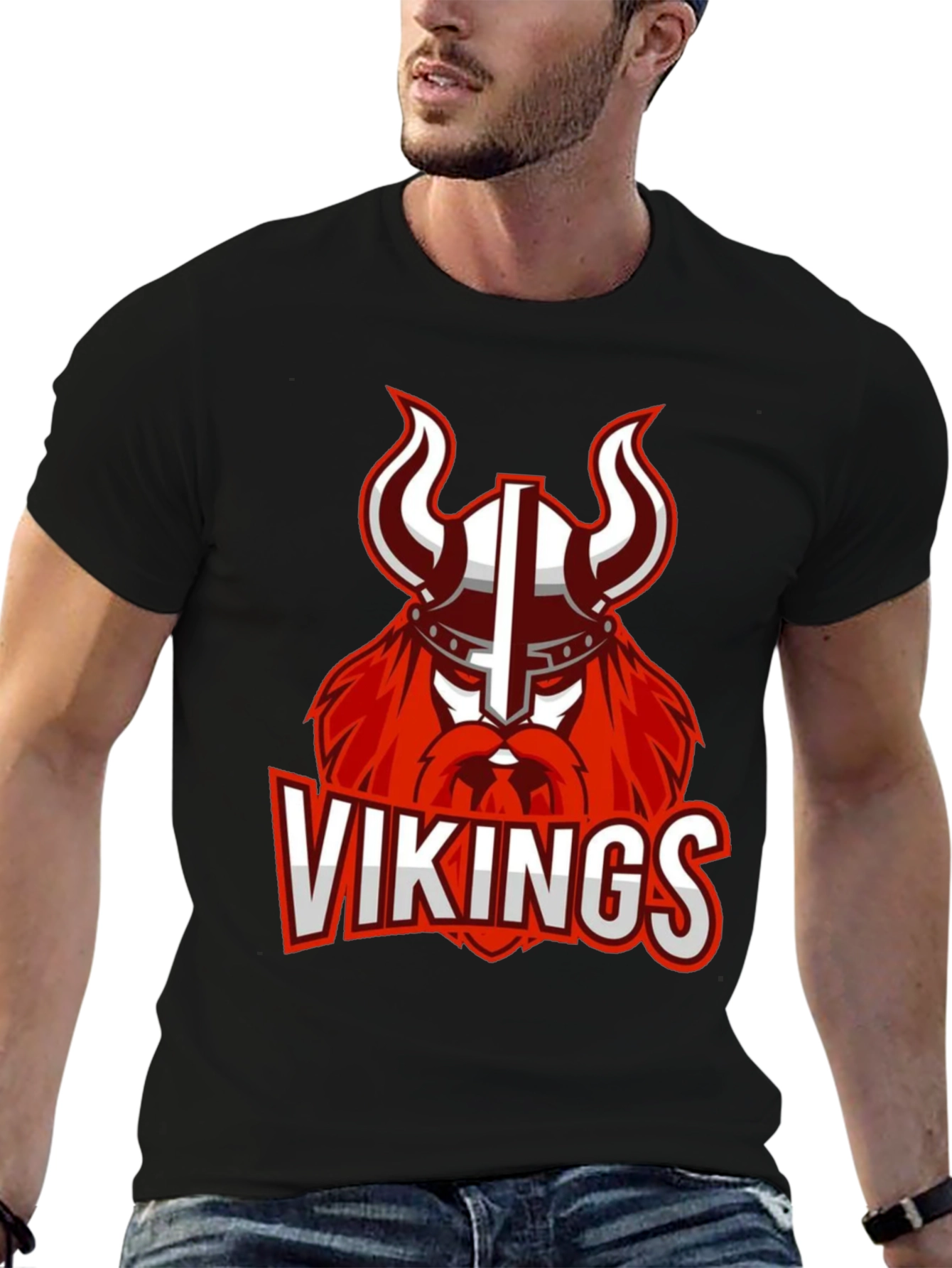 Vikings Graphic Print Black T-Shirt