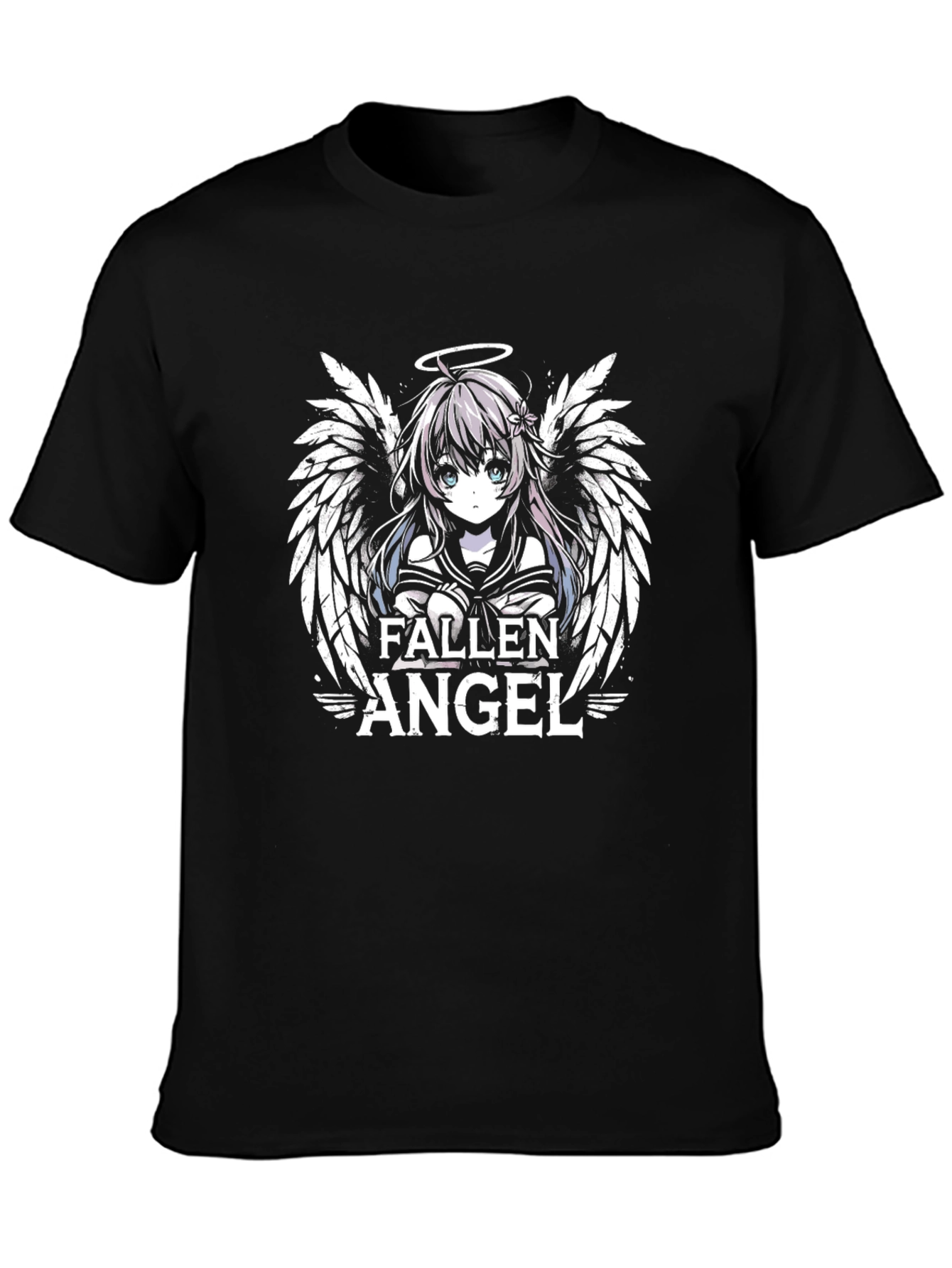 Fallen Angel Anime Graphic Print Black T-Shirt