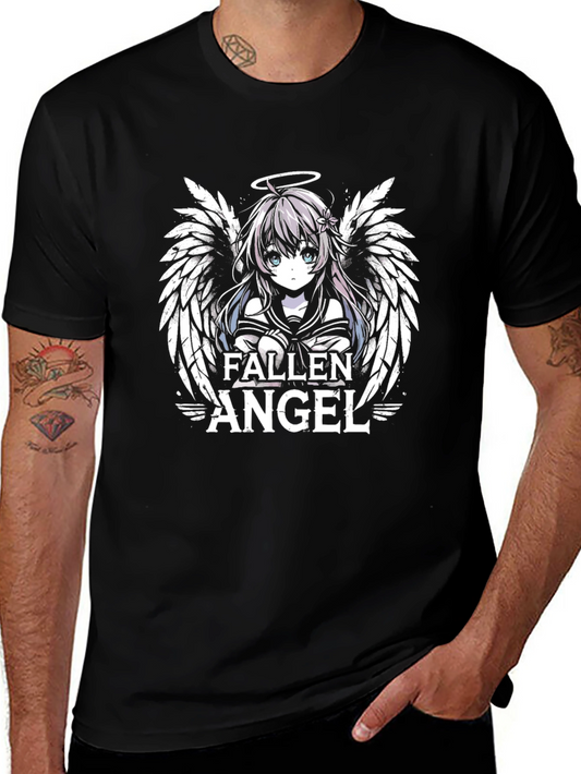 Fallen Angel Anime Graphic Print Black T-Shirt