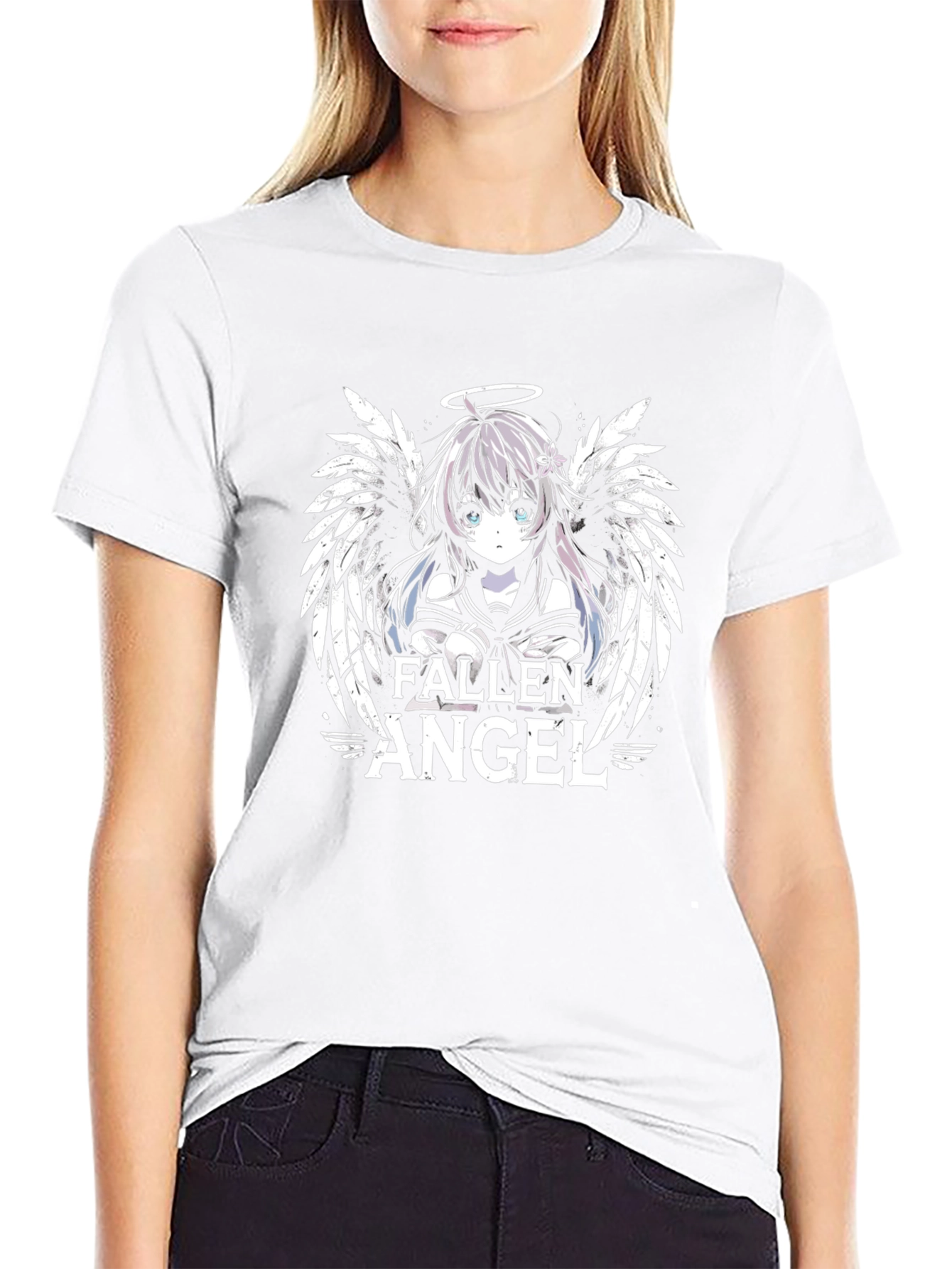 Fallen Angel Anime Graphic Print Black T-Shirt