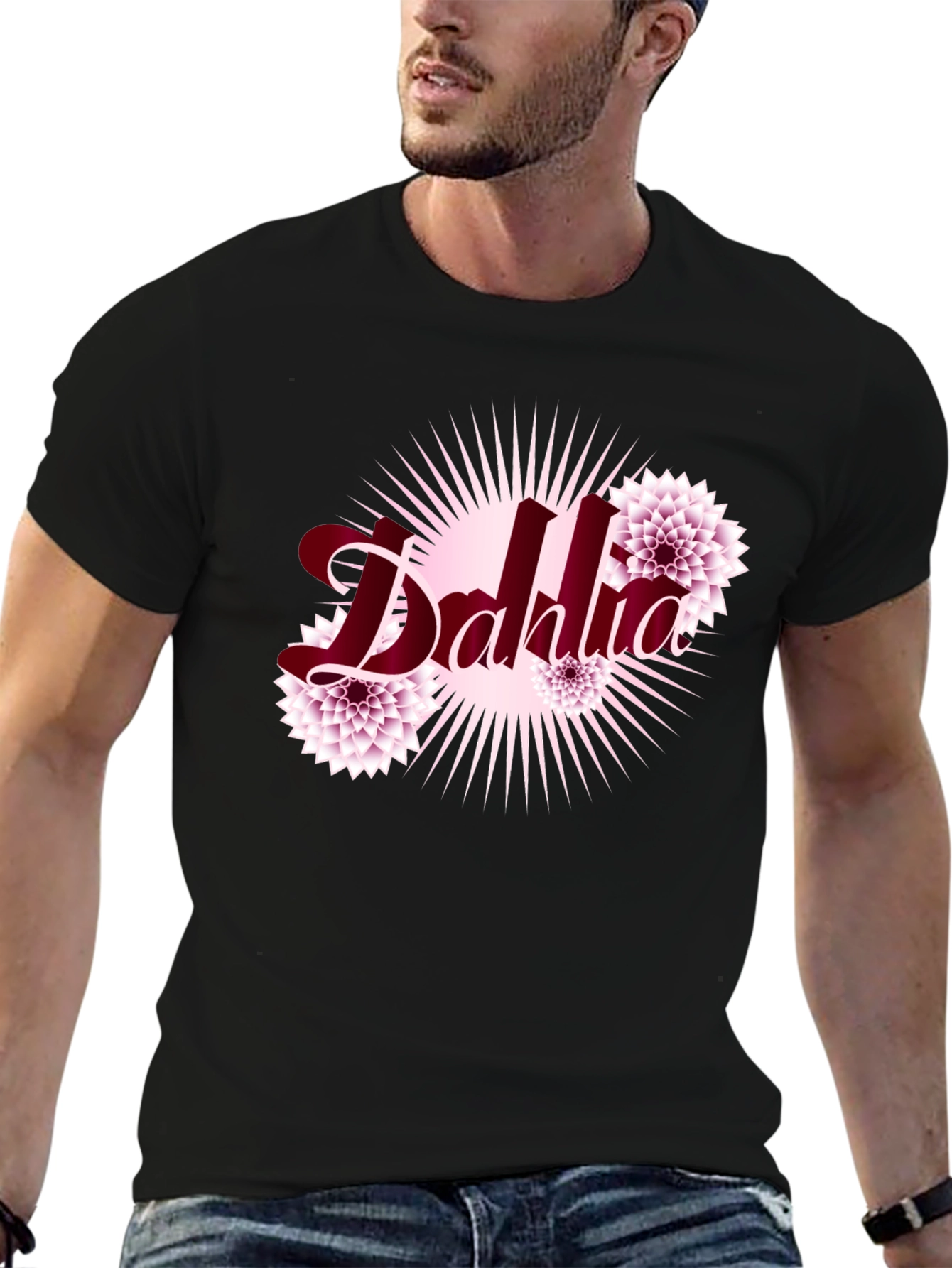 Dahlia Flower Graphic Black T-Shirt
