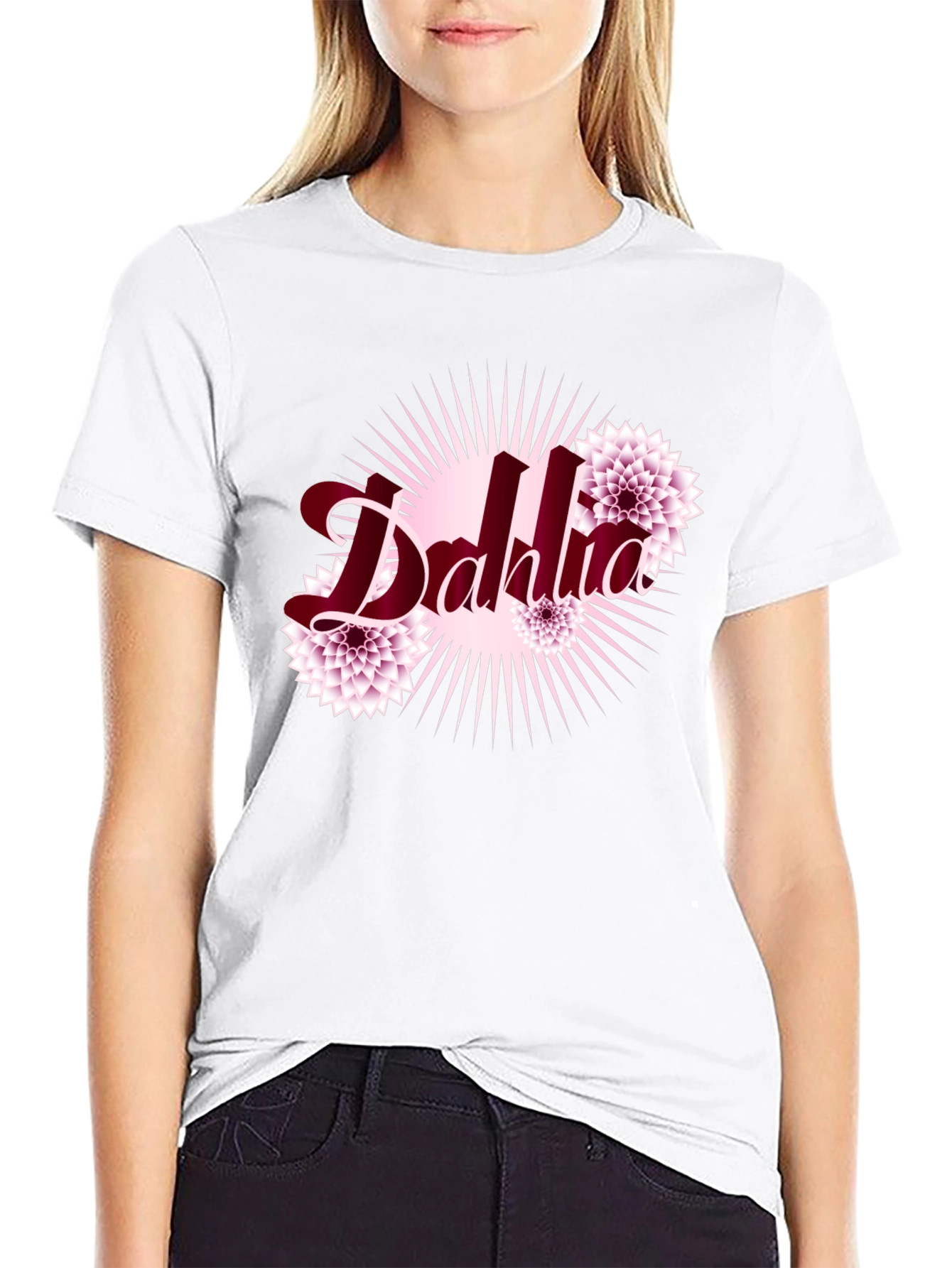 Dahlia Flower Graphic Black T-Shirt