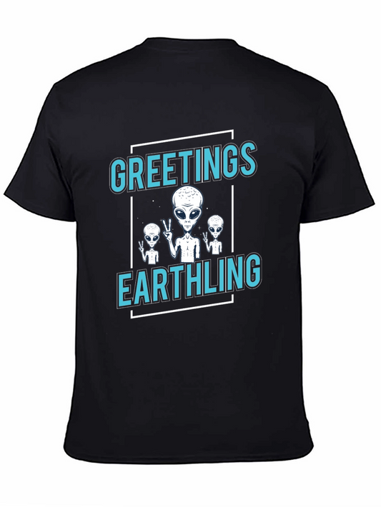 Greetings Earthling Alien T-Shirt - Novelty Space Tee