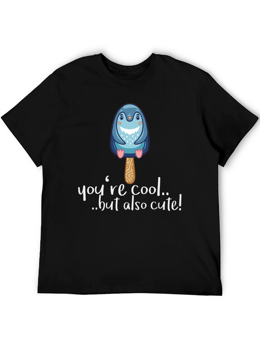 Cute Penguin Popsicle Graphic Black T-Shirt