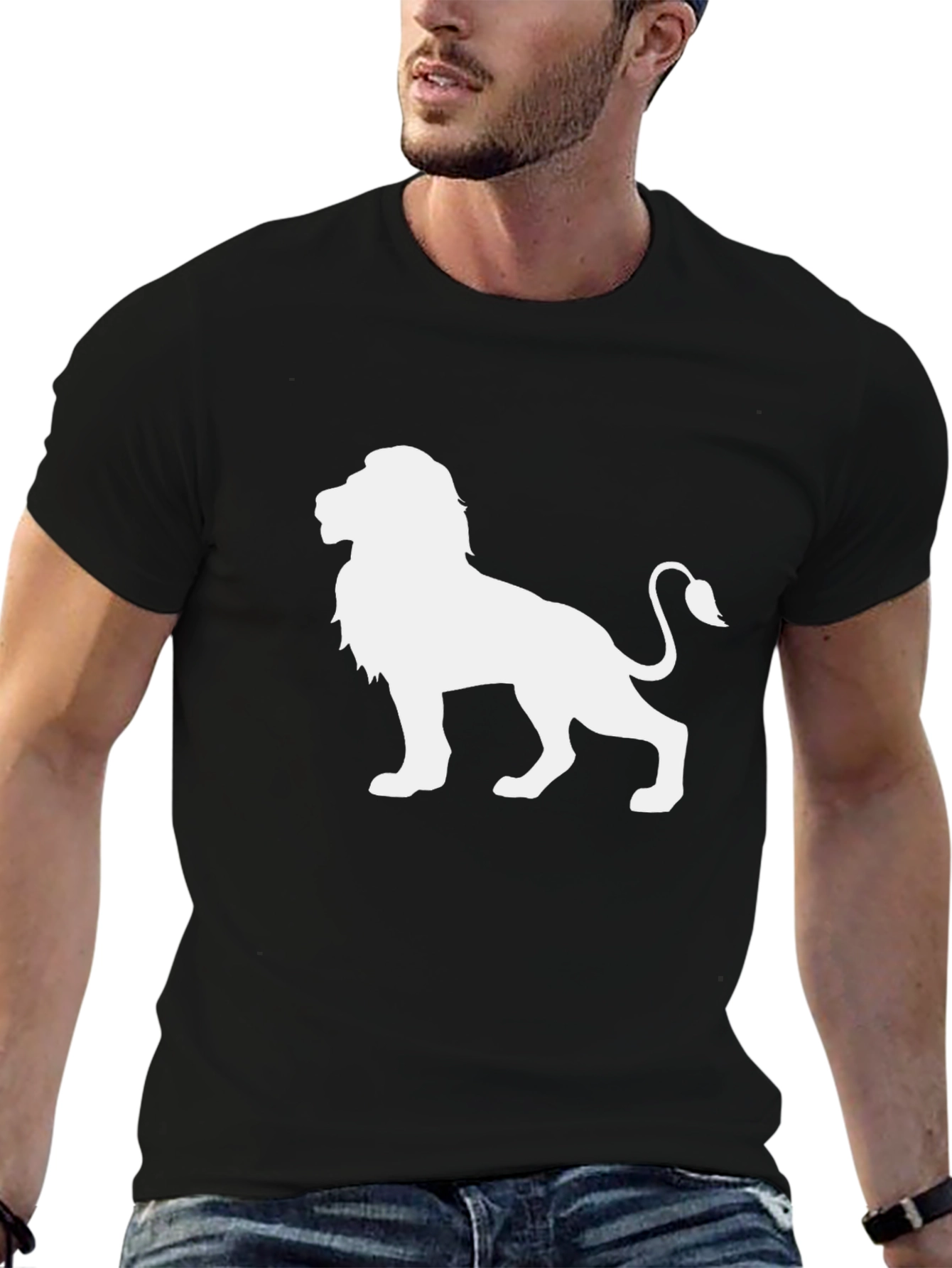 Lion Graphic Black T-Shirt - Mens Crew Neck Tee