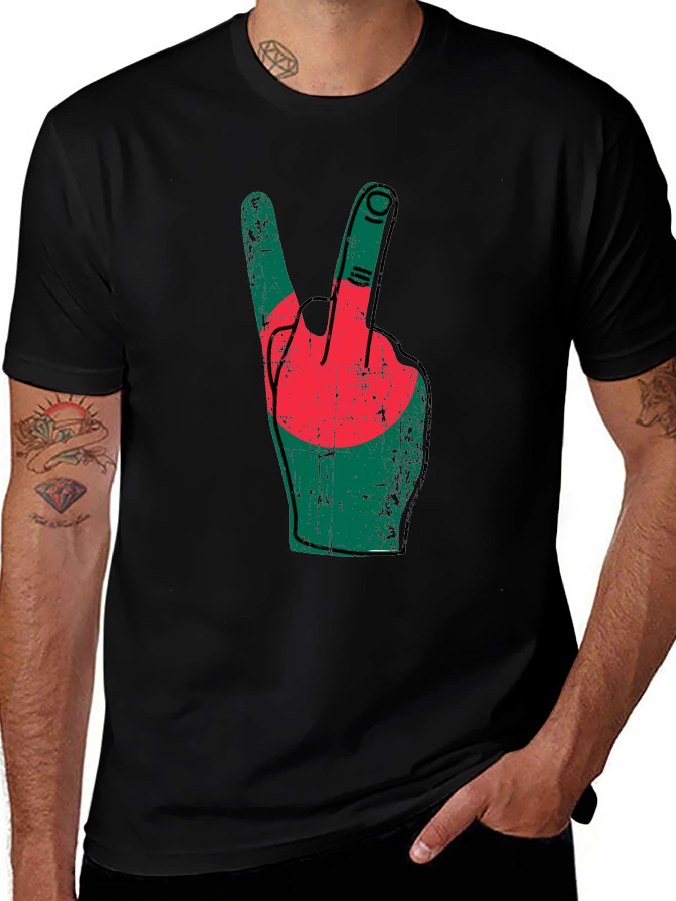 Bangladesh Flag Peace Sign T-Shirt