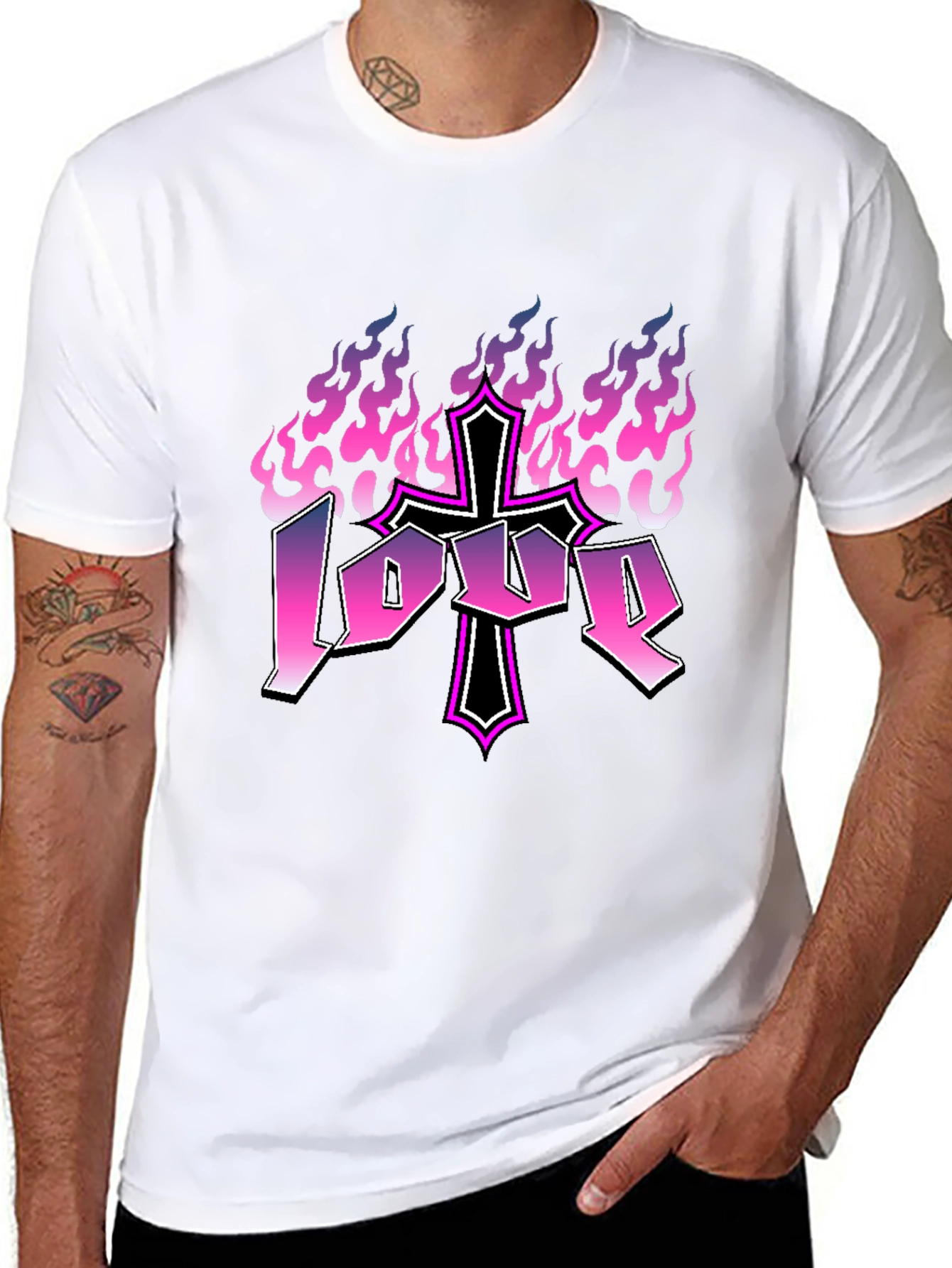 Love Cross Flames Graphic Tee - Black