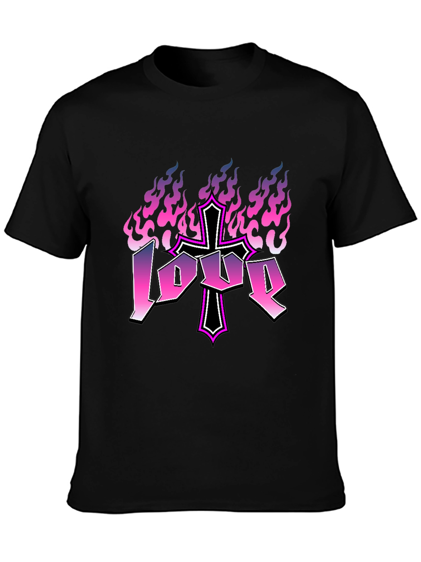 Love Cross Flames Graphic Tee - Black