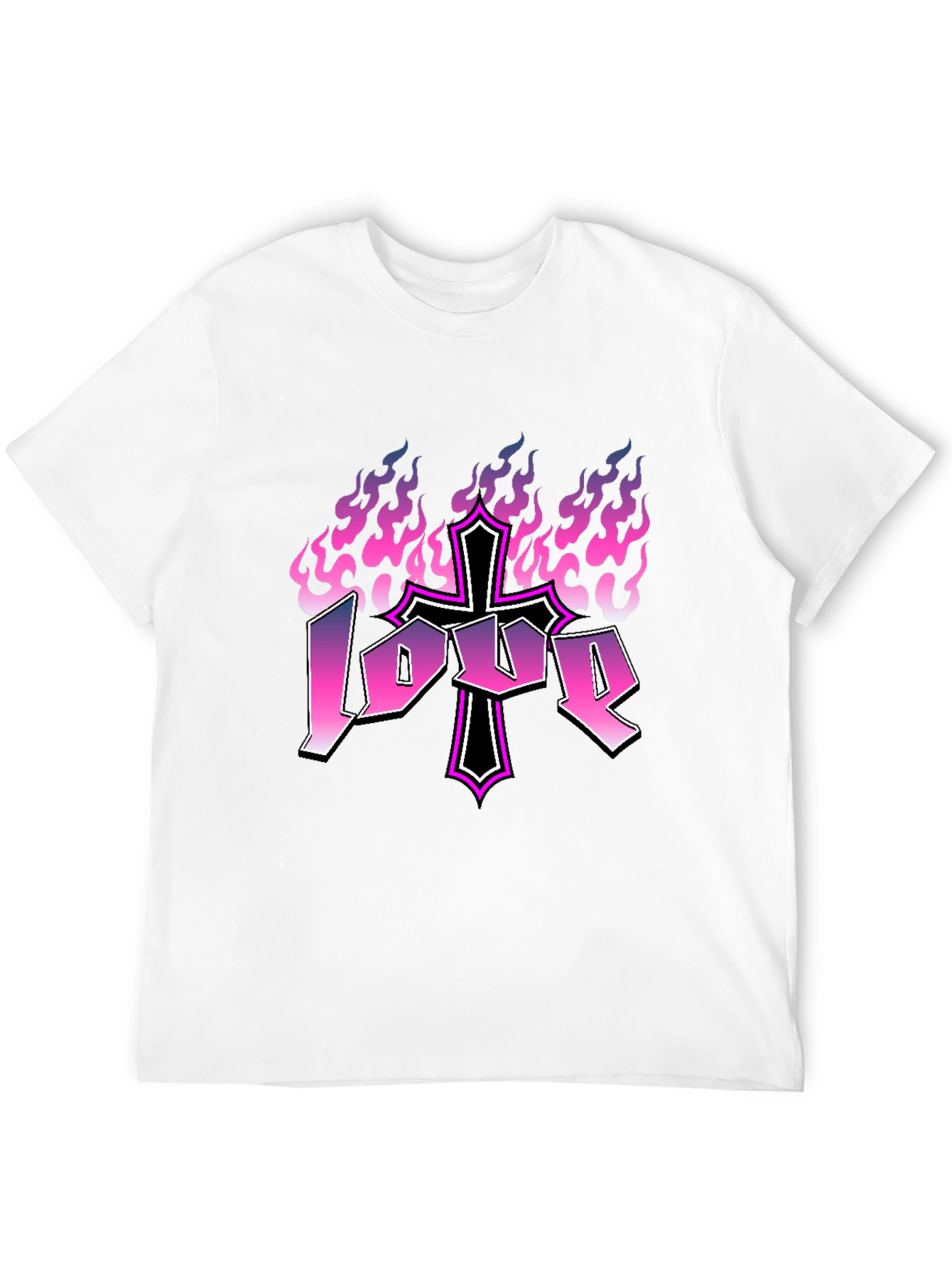 Love Cross Flames Graphic Tee - Black