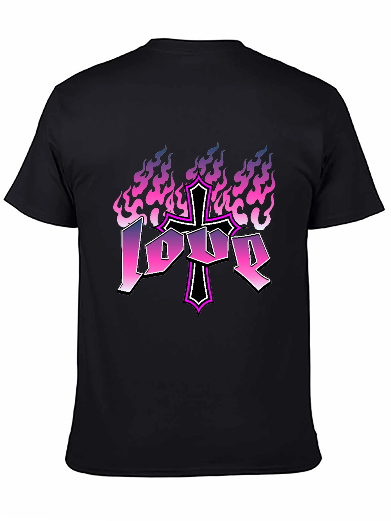 Love Cross Flames Graphic Tee - Black