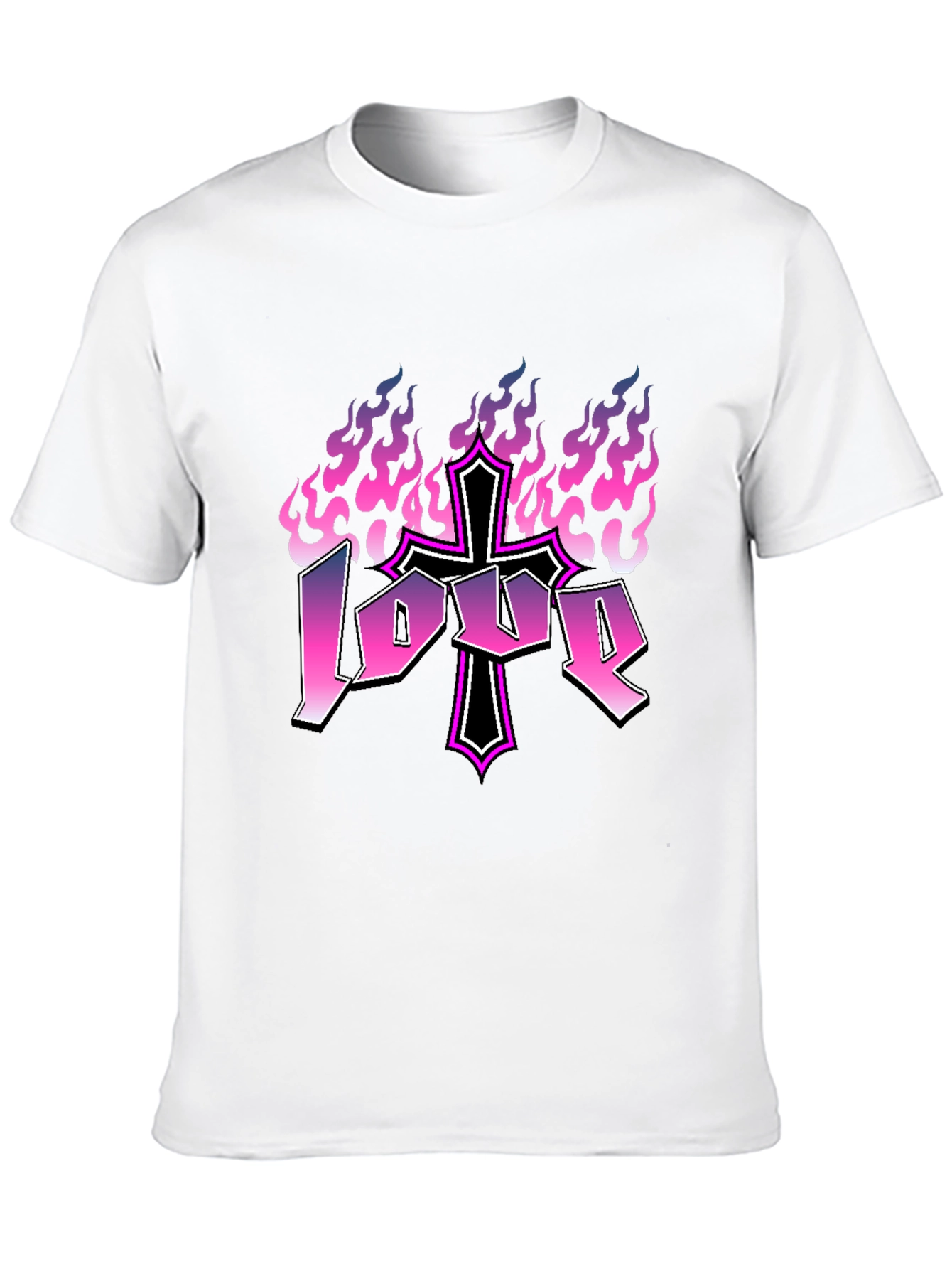 Love Cross Flames Graphic Tee - Black