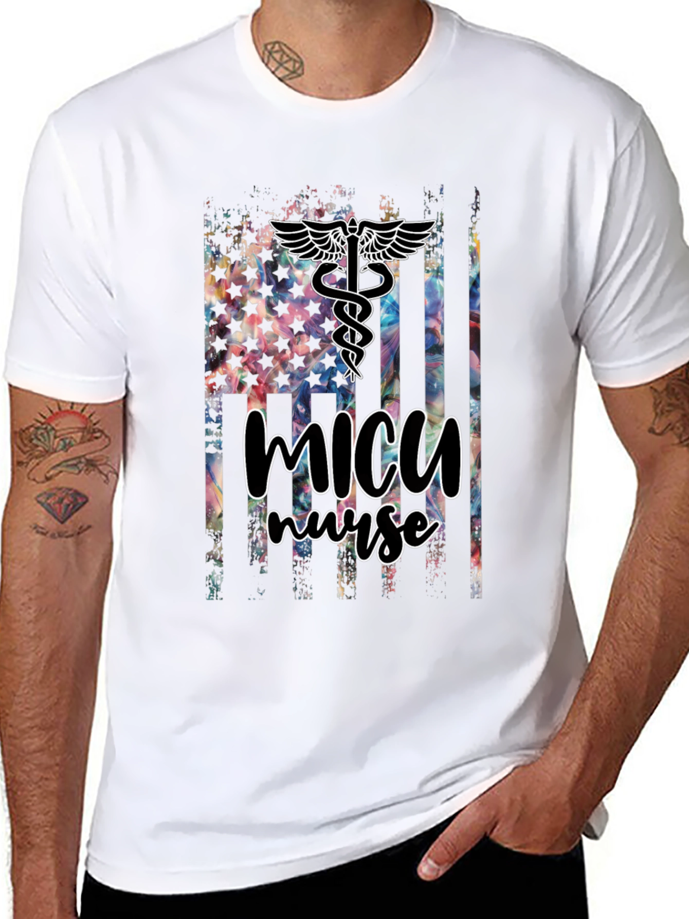 MICU Nurse American Flag T-Shirt