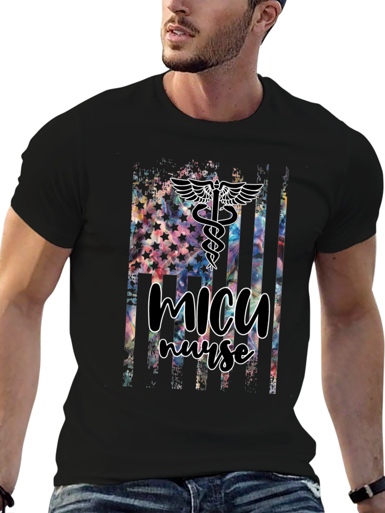 MICU Nurse American Flag T-Shirt