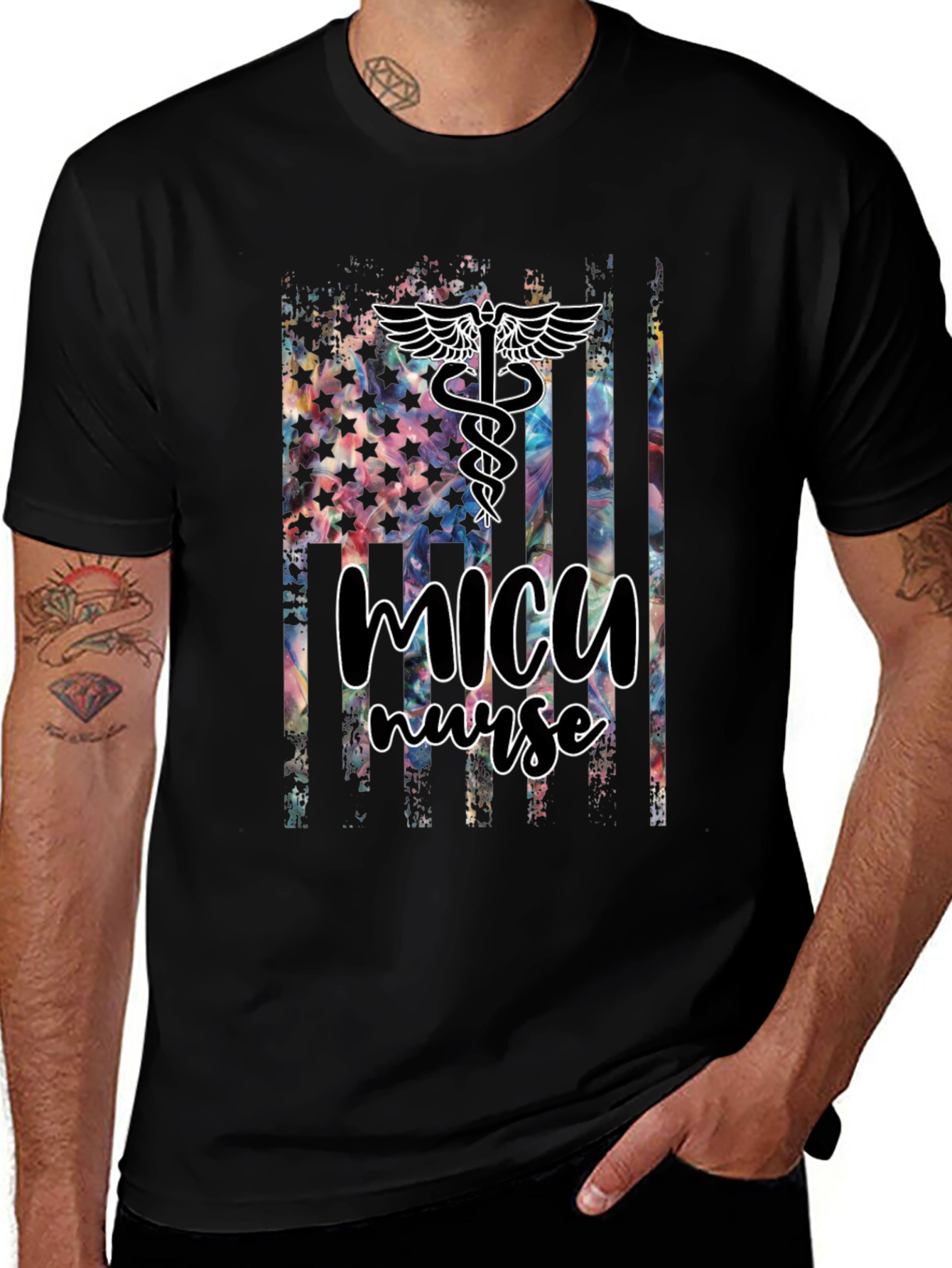 MICU Nurse American Flag T-Shirt