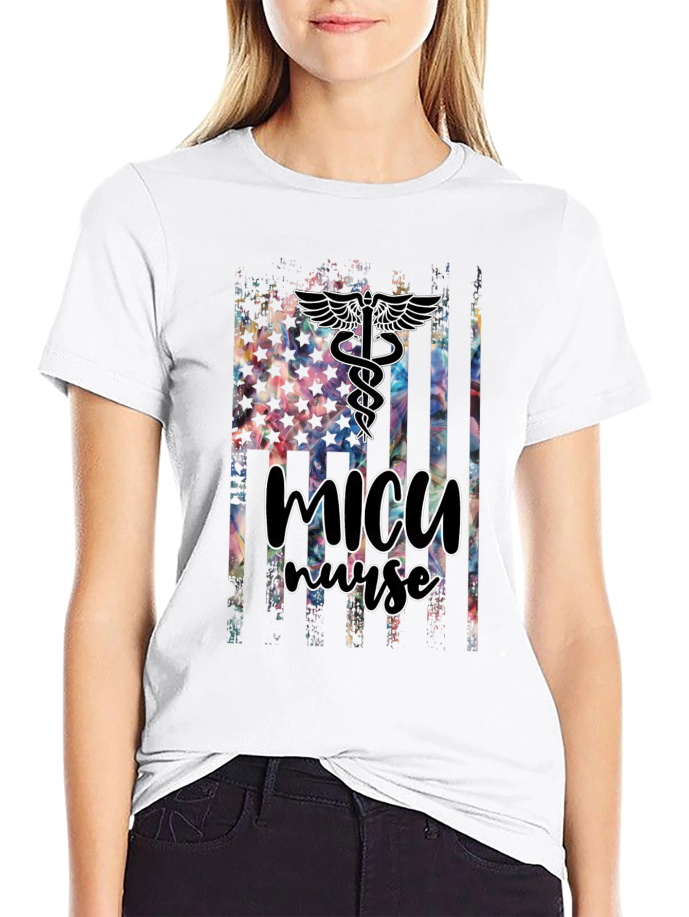 MICU Nurse American Flag T-Shirt