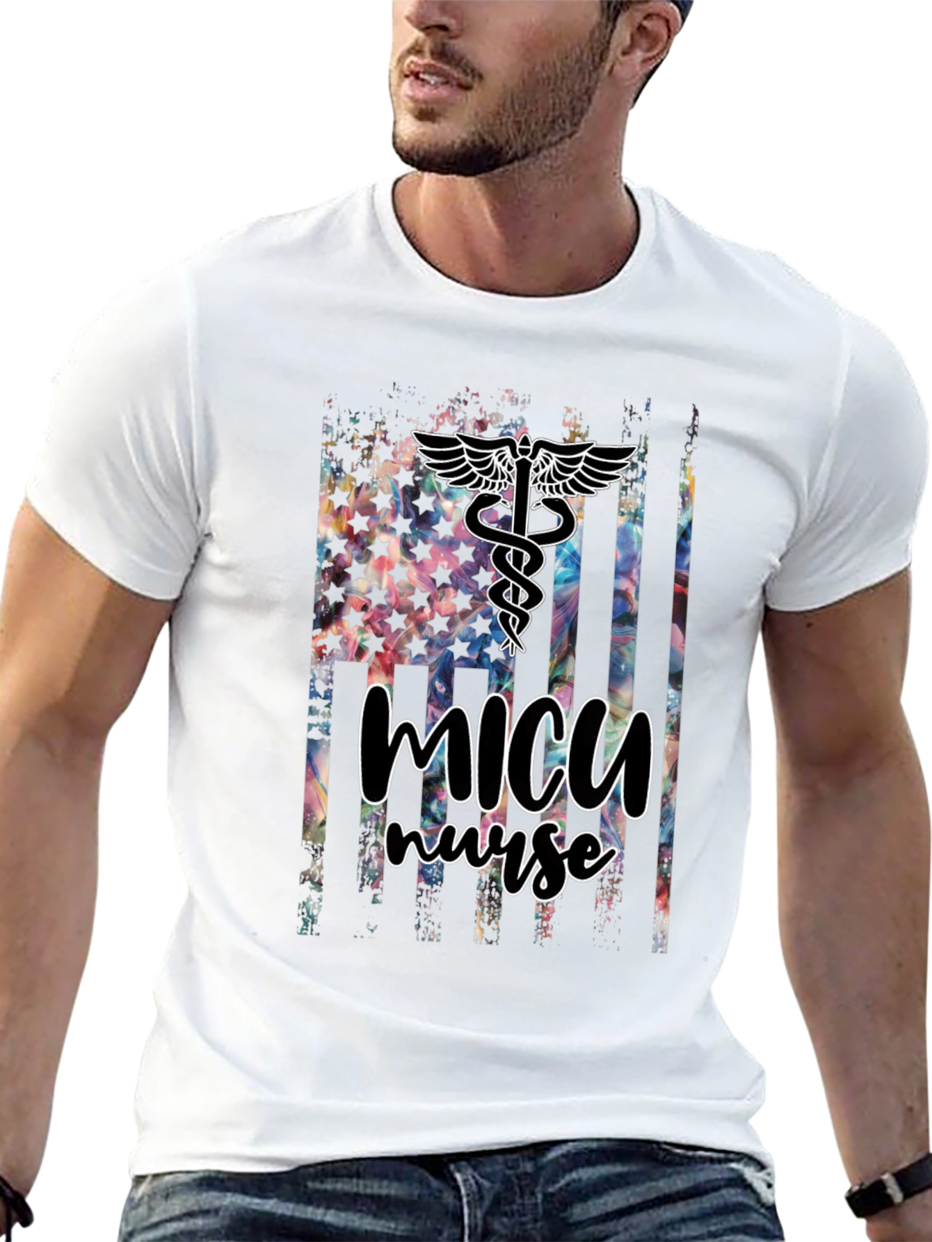 MICU Nurse American Flag T-Shirt