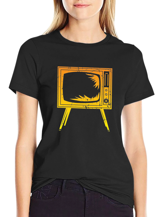Retro TV Graphic Tee - Vintage Style Black T-Shirt