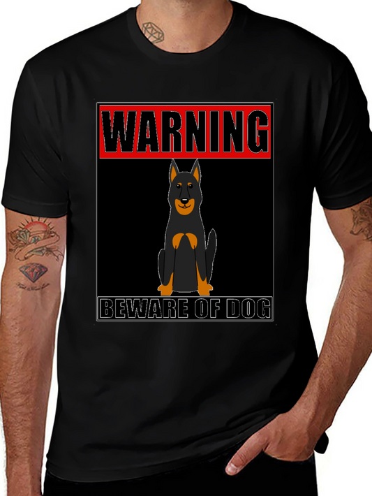Warning Beware Of Dog T-Shirt - Black Cotton Tee