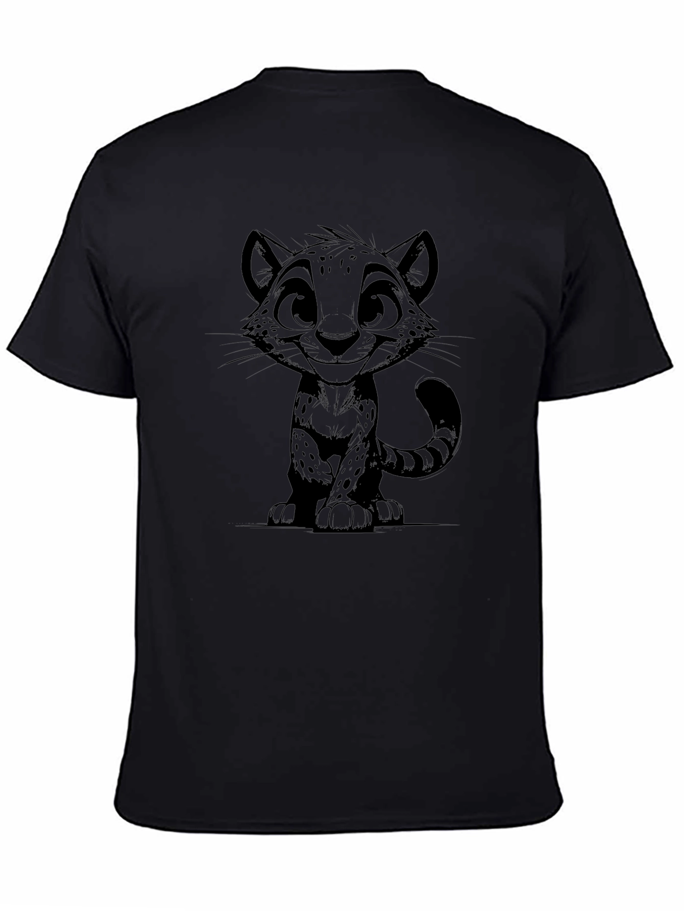 Cartoon Cat Print T-Shirt - Black