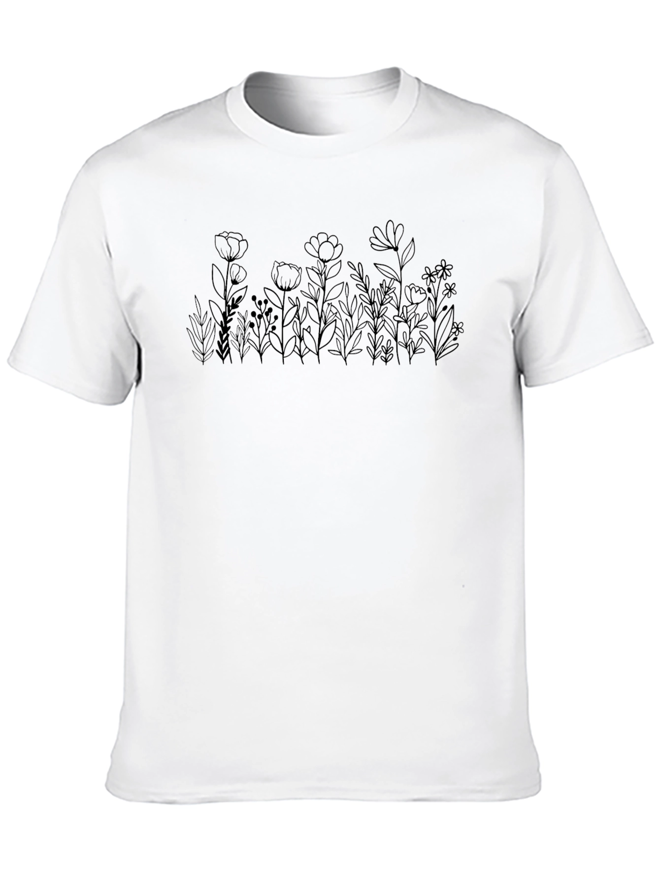 Floral Line Art Black Graphic Tee
