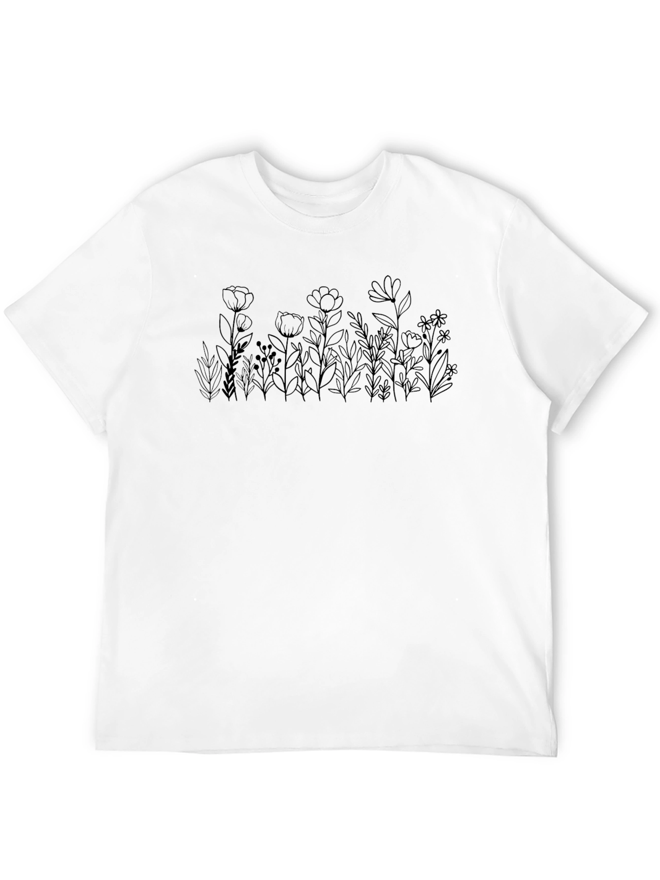 Floral Line Art Black Graphic Tee