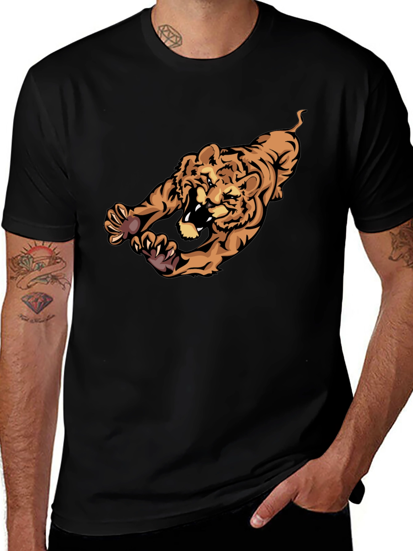 Tiger Graphic Black T-Shirt - Mens Casual Wear