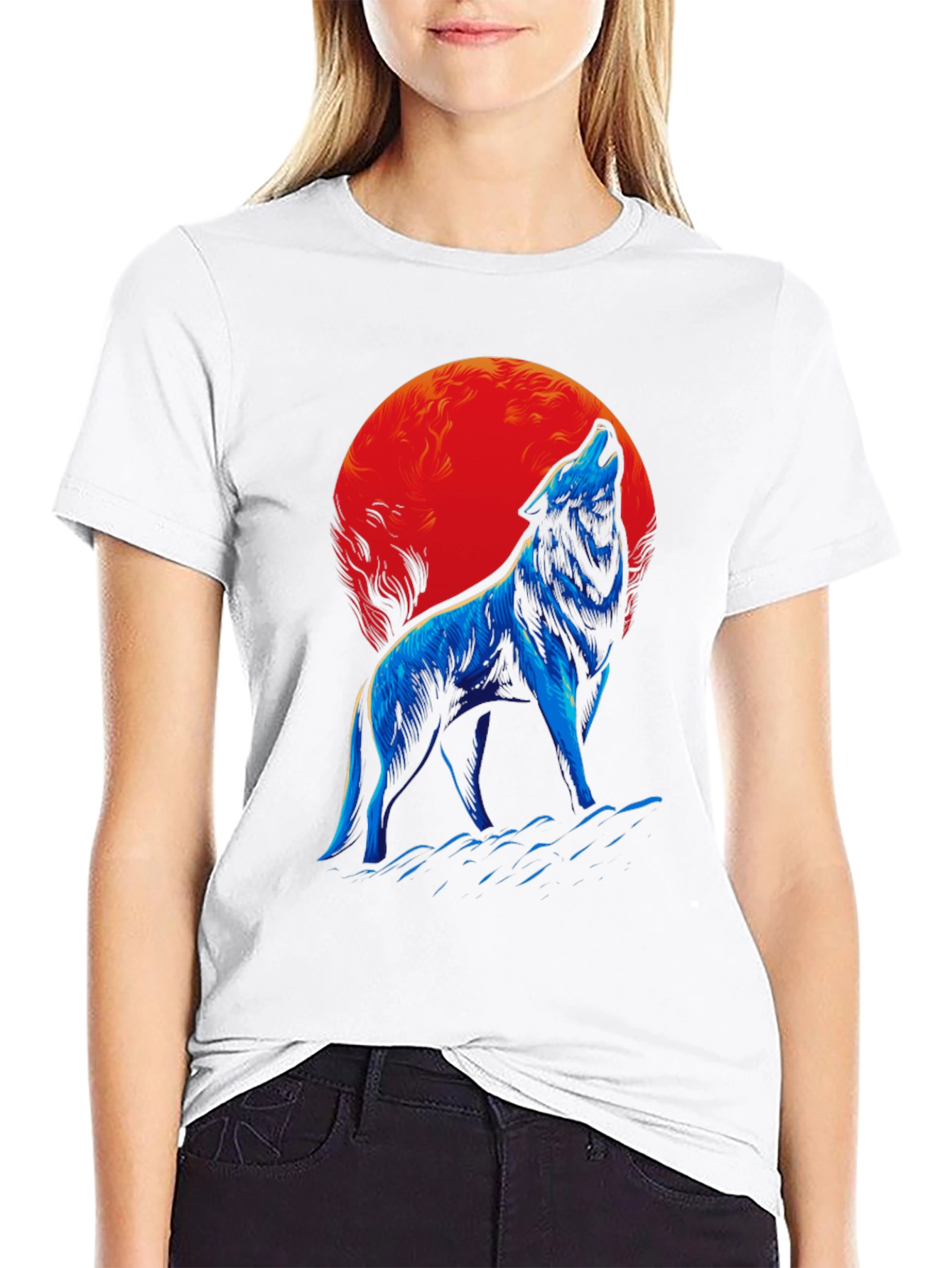 Wolf Howling at Moon Graphic T-Shirt